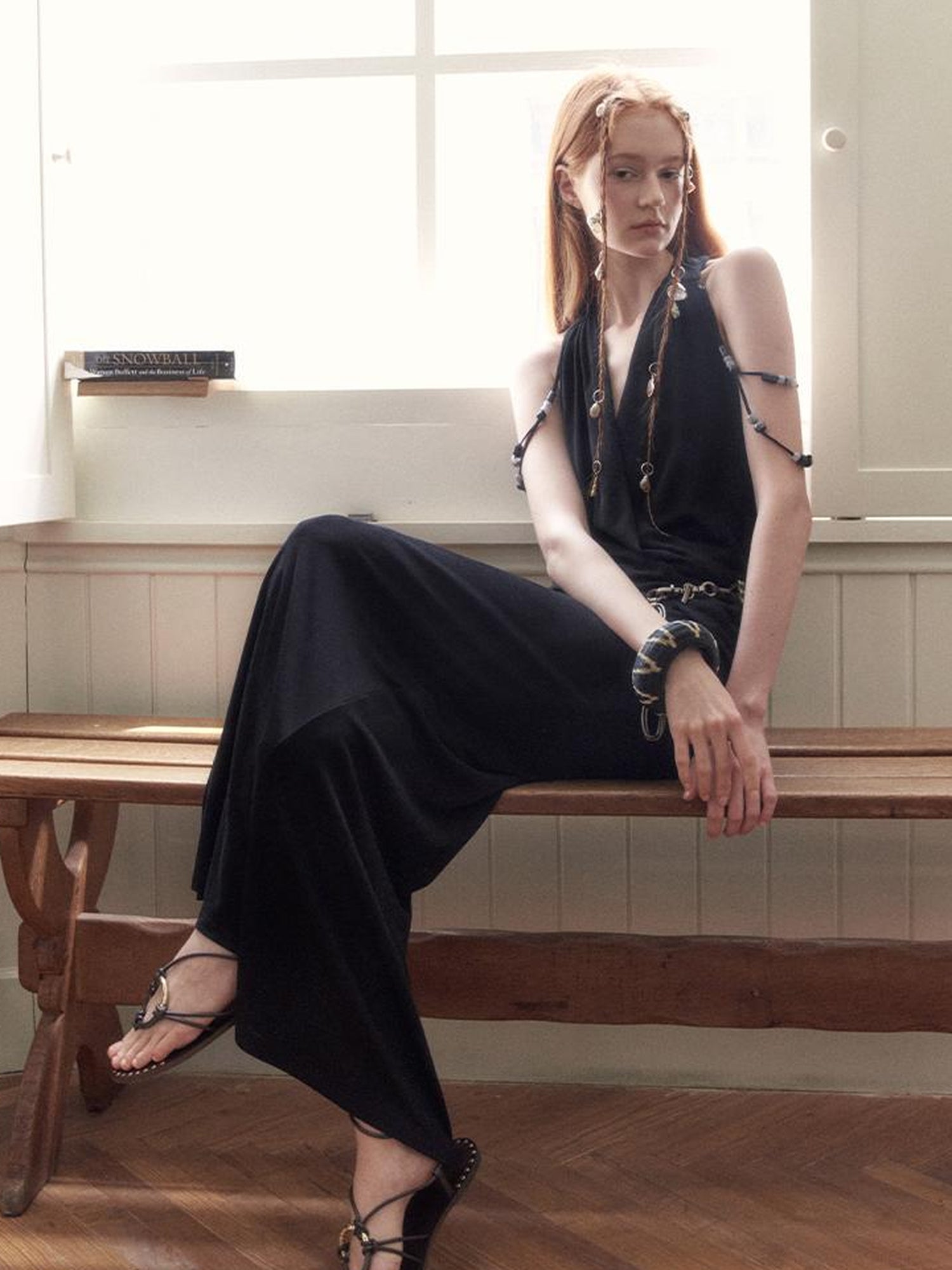 AnnoMundi Pleated Beaded Halter Maxi Dress