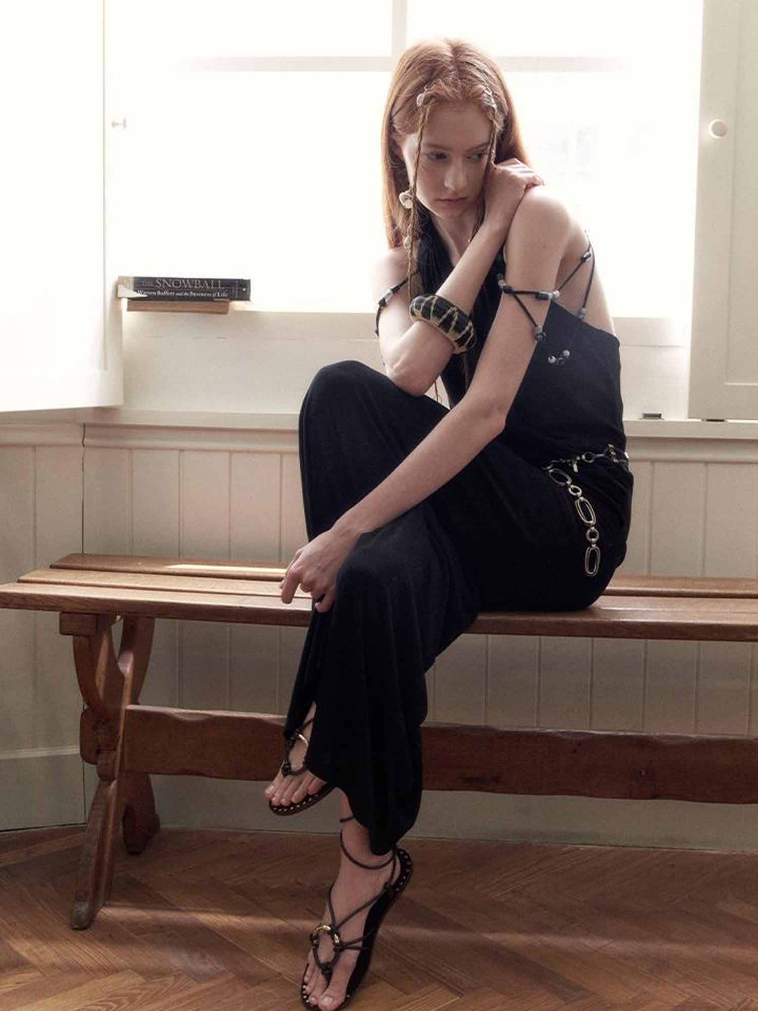 AnnoMundi Pleated Beaded Halter Maxi Dress