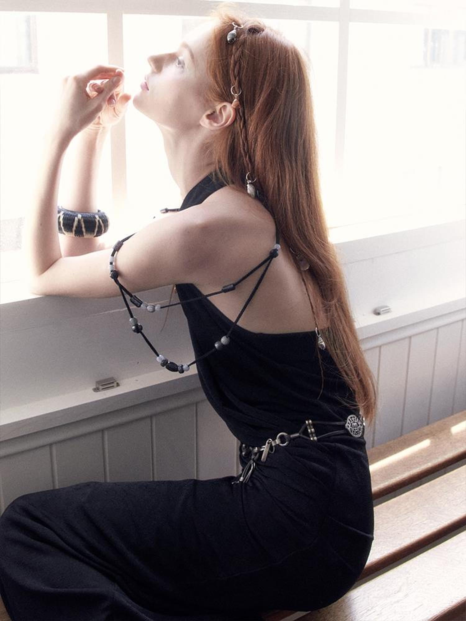 AnnoMundi Pleated Beaded Halter Maxi Dress