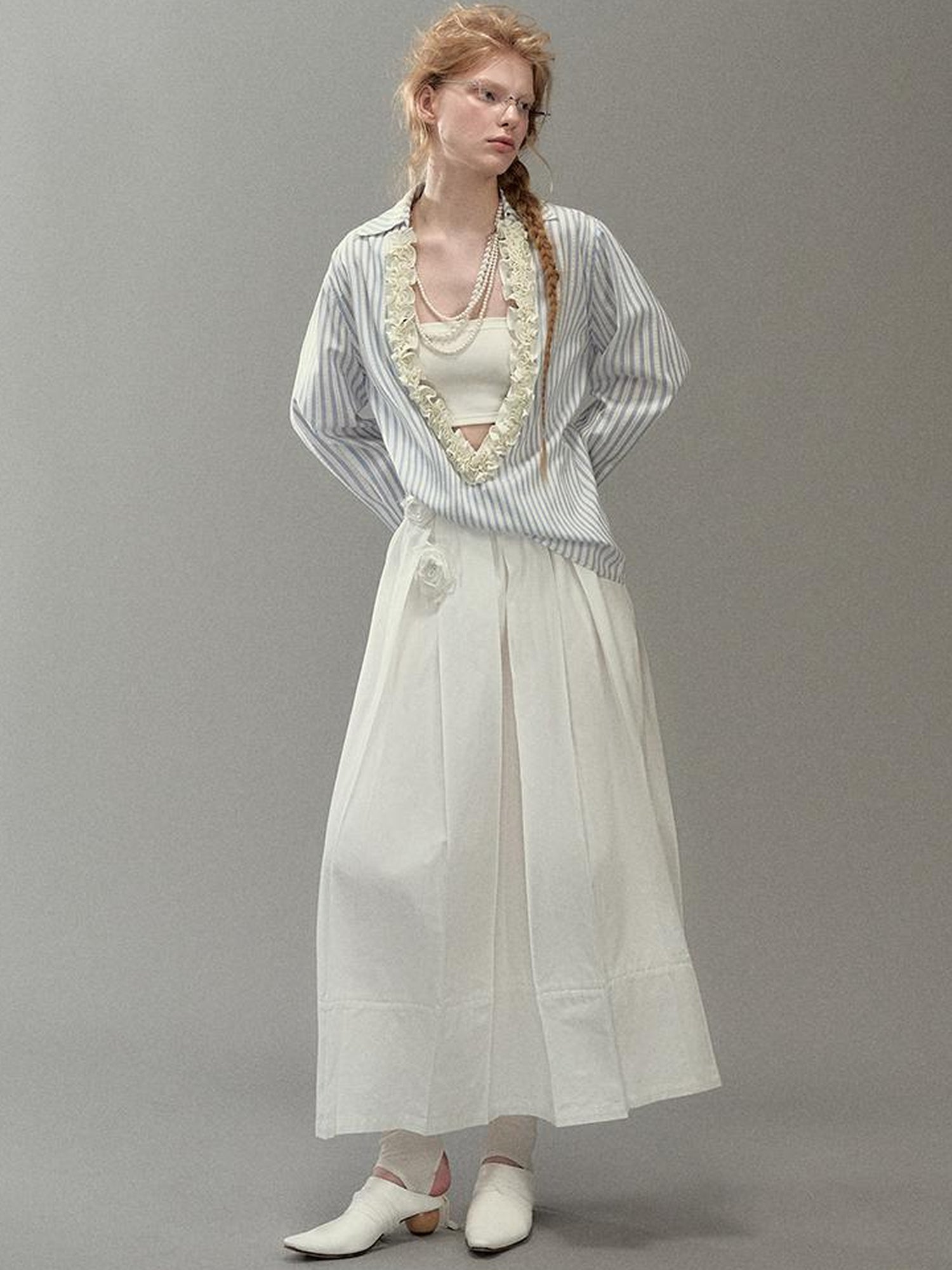 AnnoMundi Pleated Bloom Long Skirt With Elastic Waist