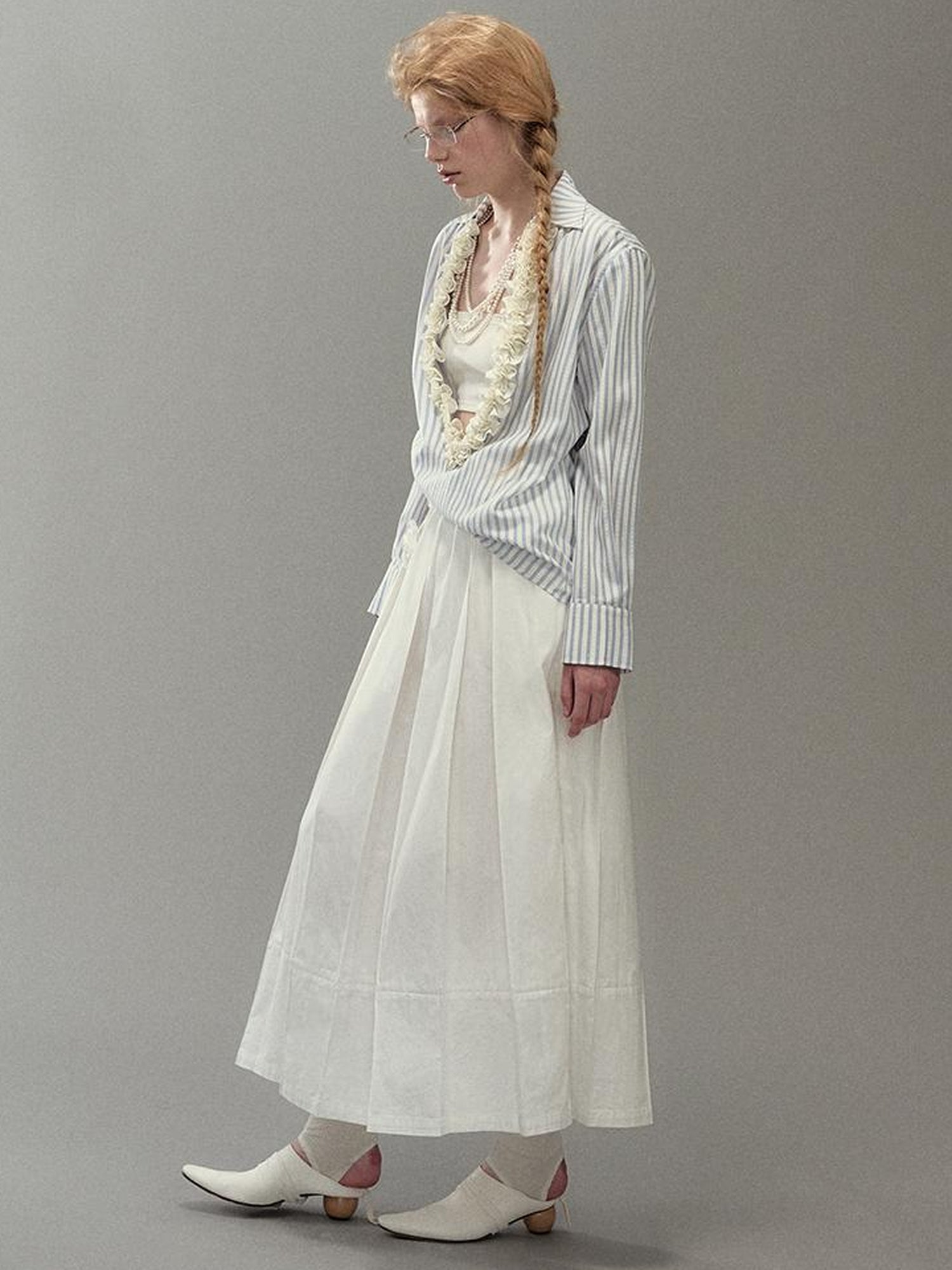 AnnoMundi Pleated Bloom Long Skirt With Elastic Waist