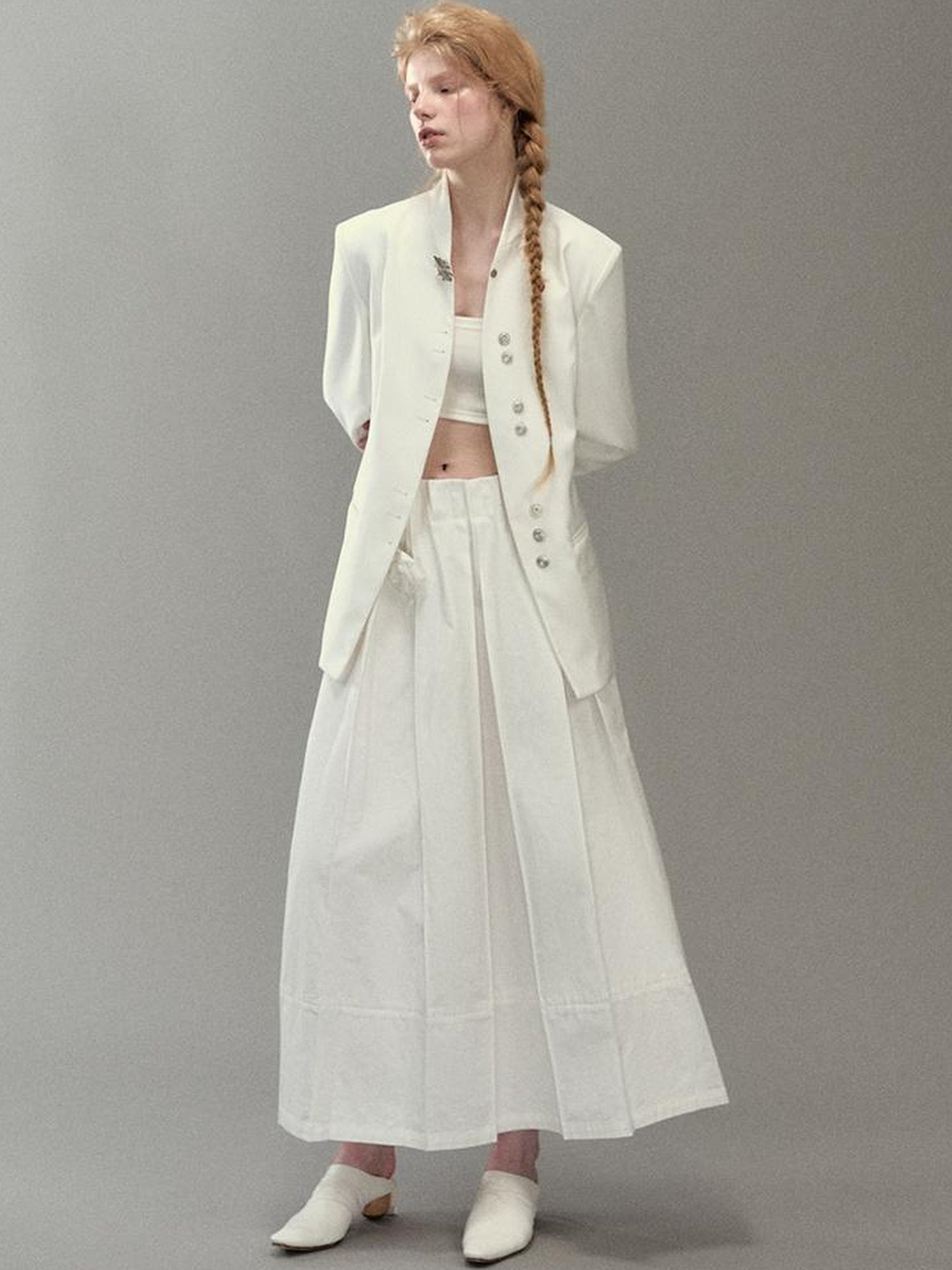 AnnoMundi Pleated Bloom Long Skirt With Elastic Waist