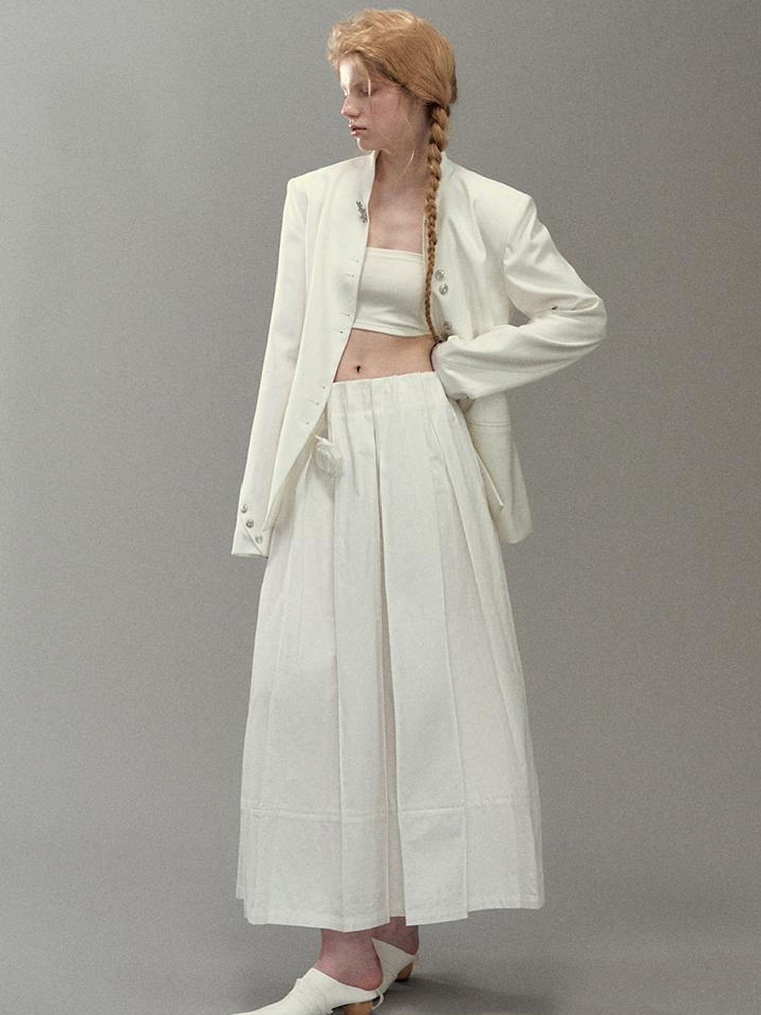 AnnoMundi Pleated Bloom Long Skirt With Elastic Waist