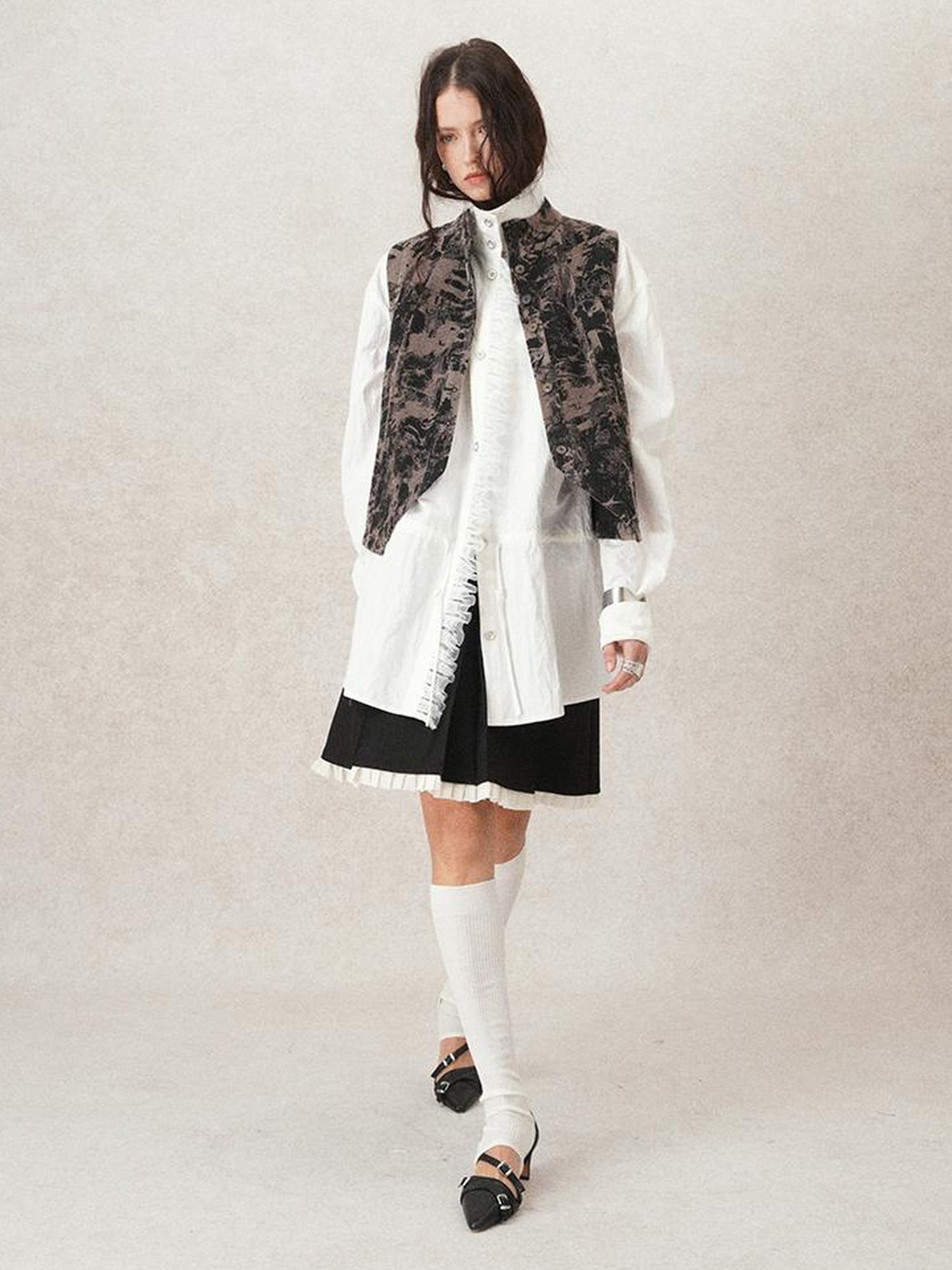 AnnoMundi Pleated Contrast Trim Blazer Skirt