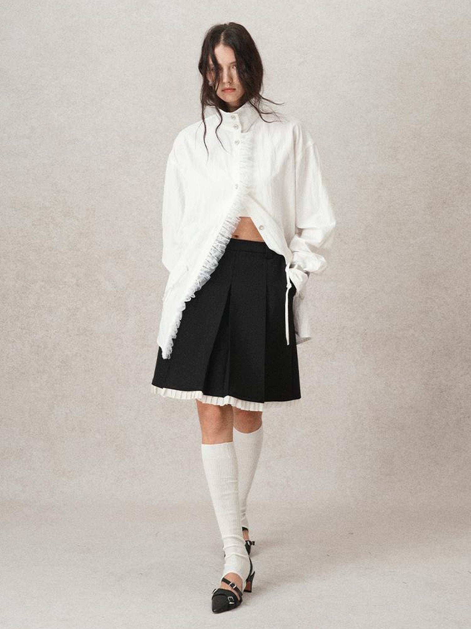 AnnoMundi Pleated Contrast Trim Blazer Skirt