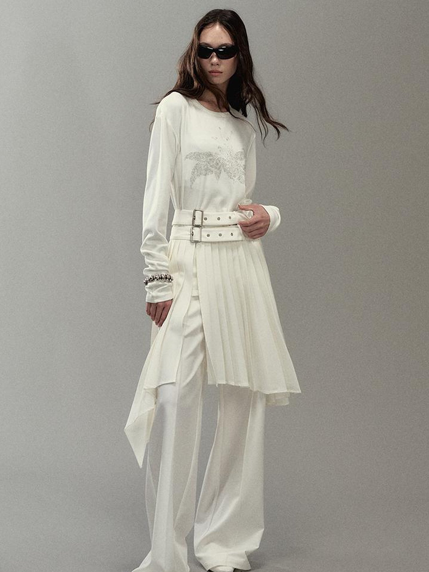 AnnoMundi Pleated Romper With Dual Waistbelt