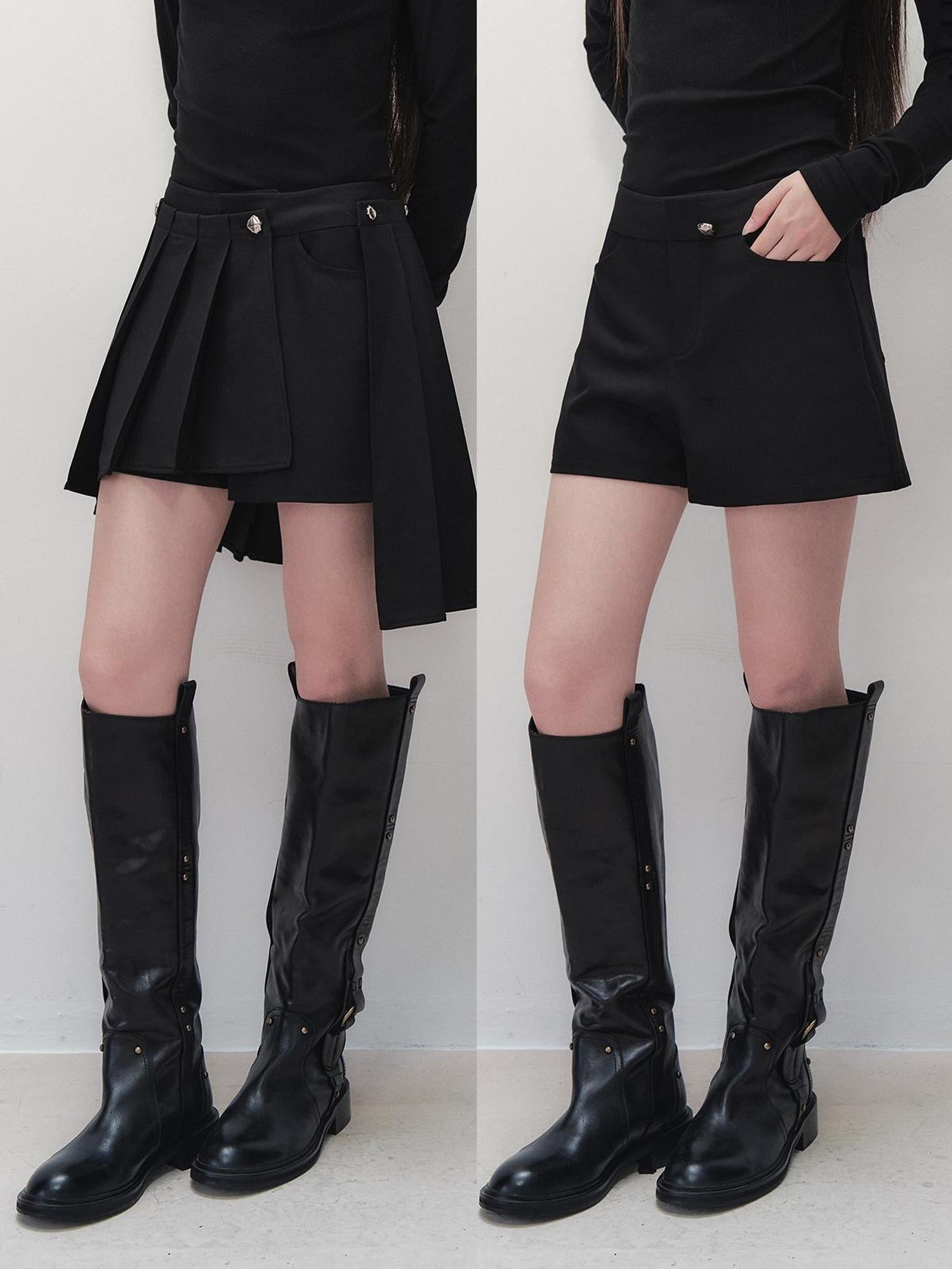 AnnoMundi Pleated Shadow Obsidian Convertible Shorts
