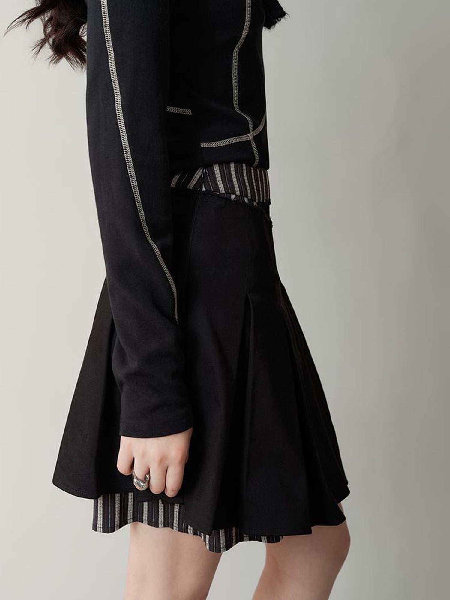 AnnoMundi Pleated Stripe Panel Skirt