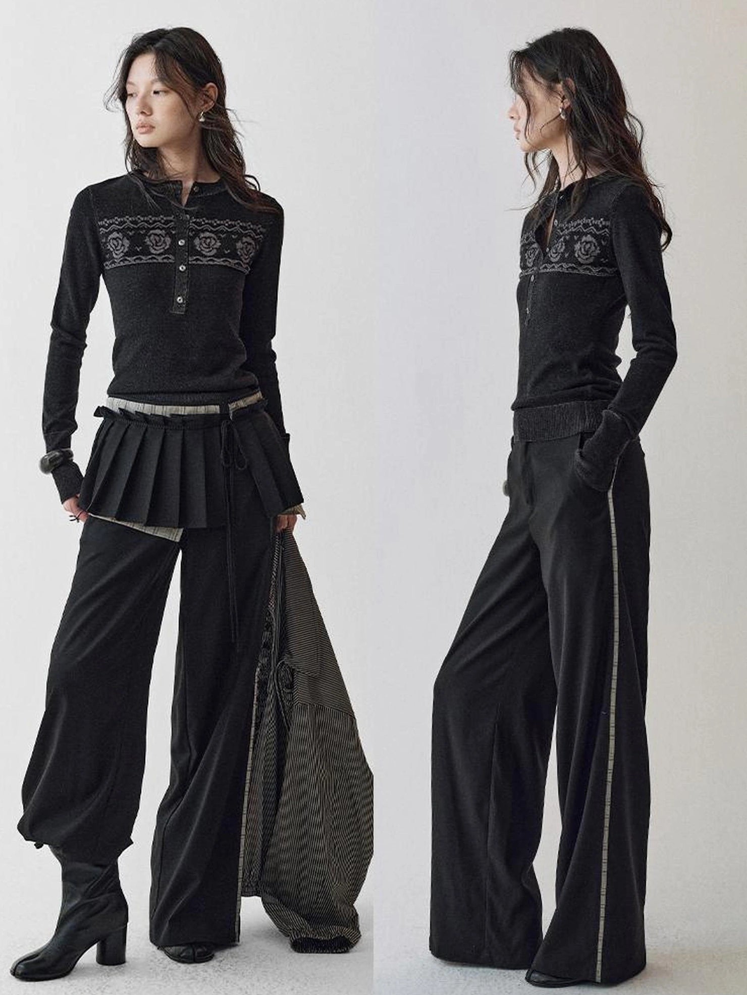 AnnoMundi Pleated Waistband Tied Wide Leg Trousers Pants