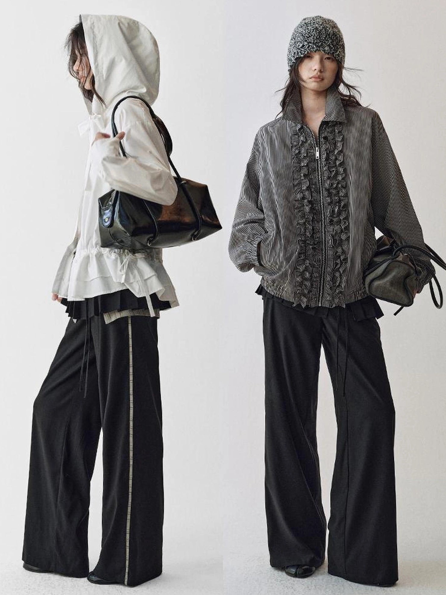 AnnoMundi Pleated Waistband Tied Wide Leg Trousers Pants