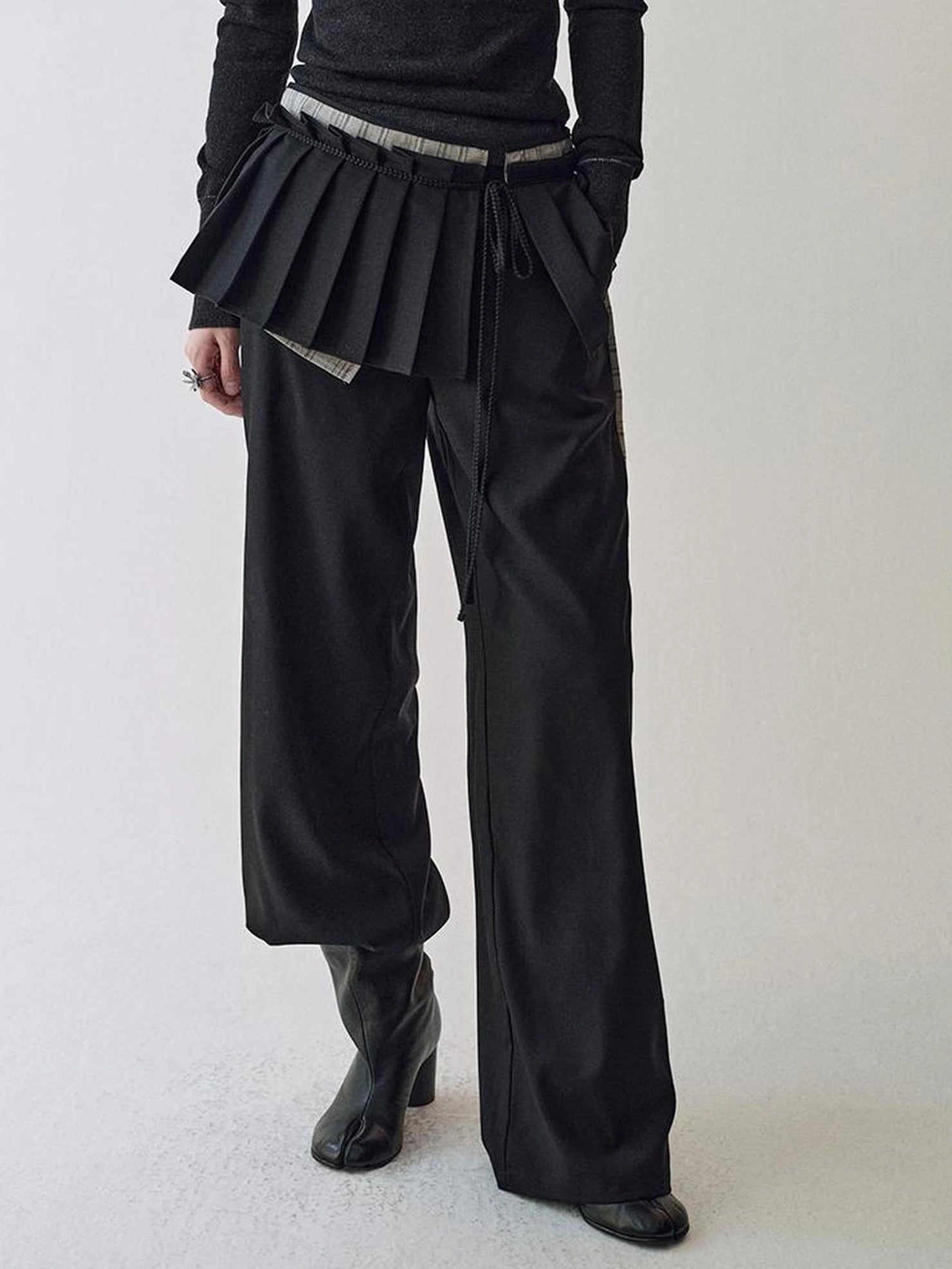AnnoMundi Pleated Waistband Tied Wide Leg Trousers Pants