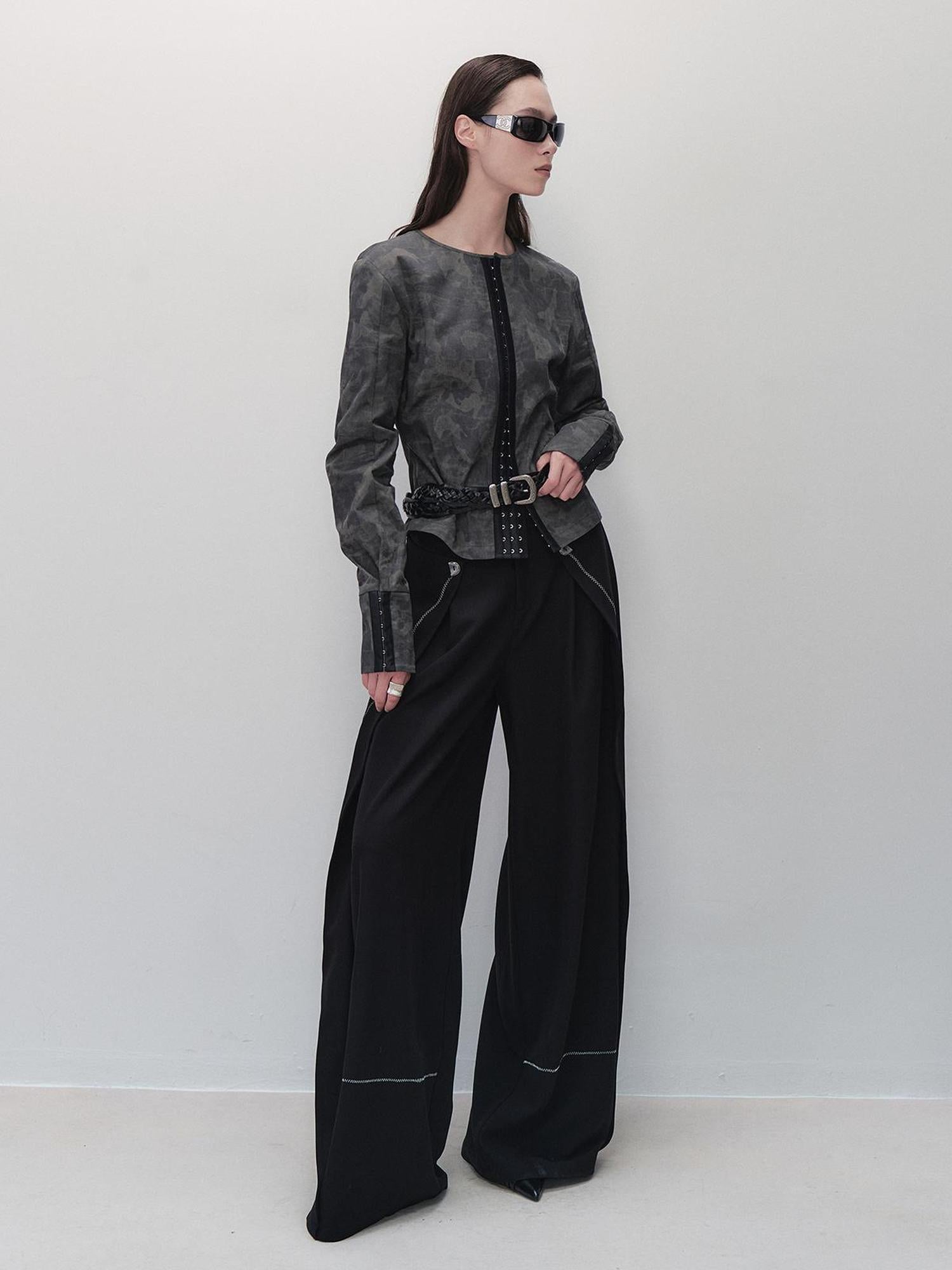 AnnoMundi Pleated Wide Leg Trousers With Adjustable Side Panels