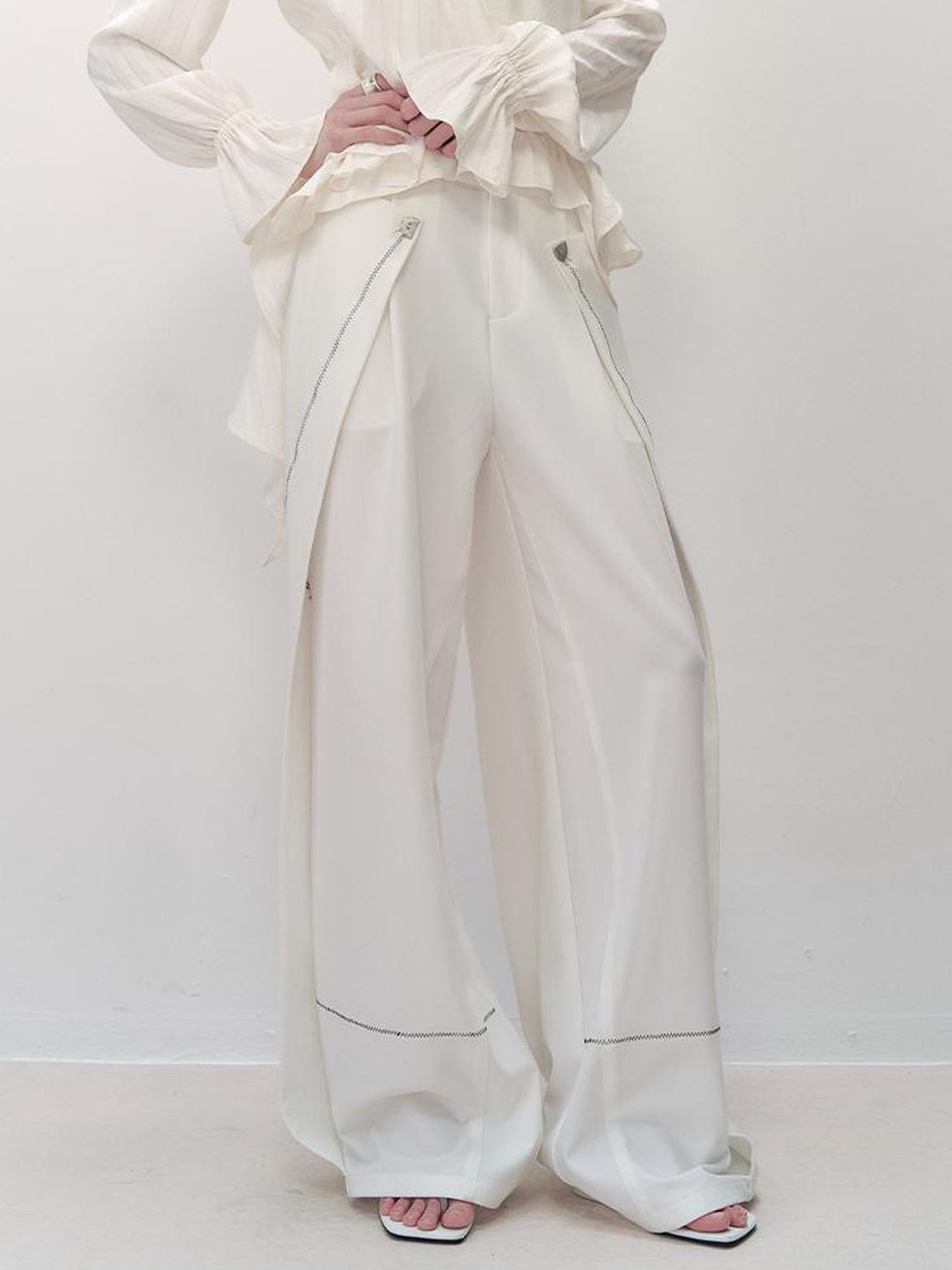 AnnoMundi Pleated Wide Leg Trousers With Adjustable Side Panels