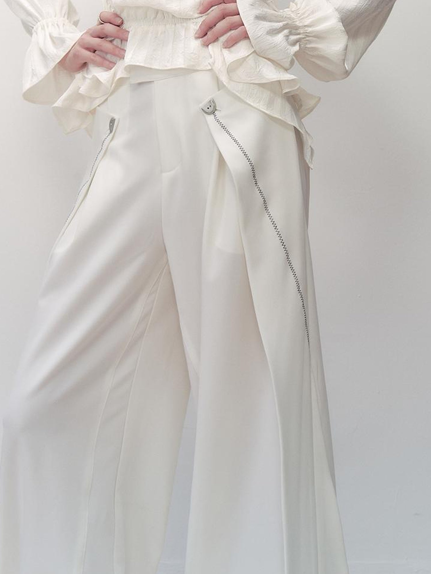 AnnoMundi Pleated Wide Leg Trousers With Adjustable Side Panels