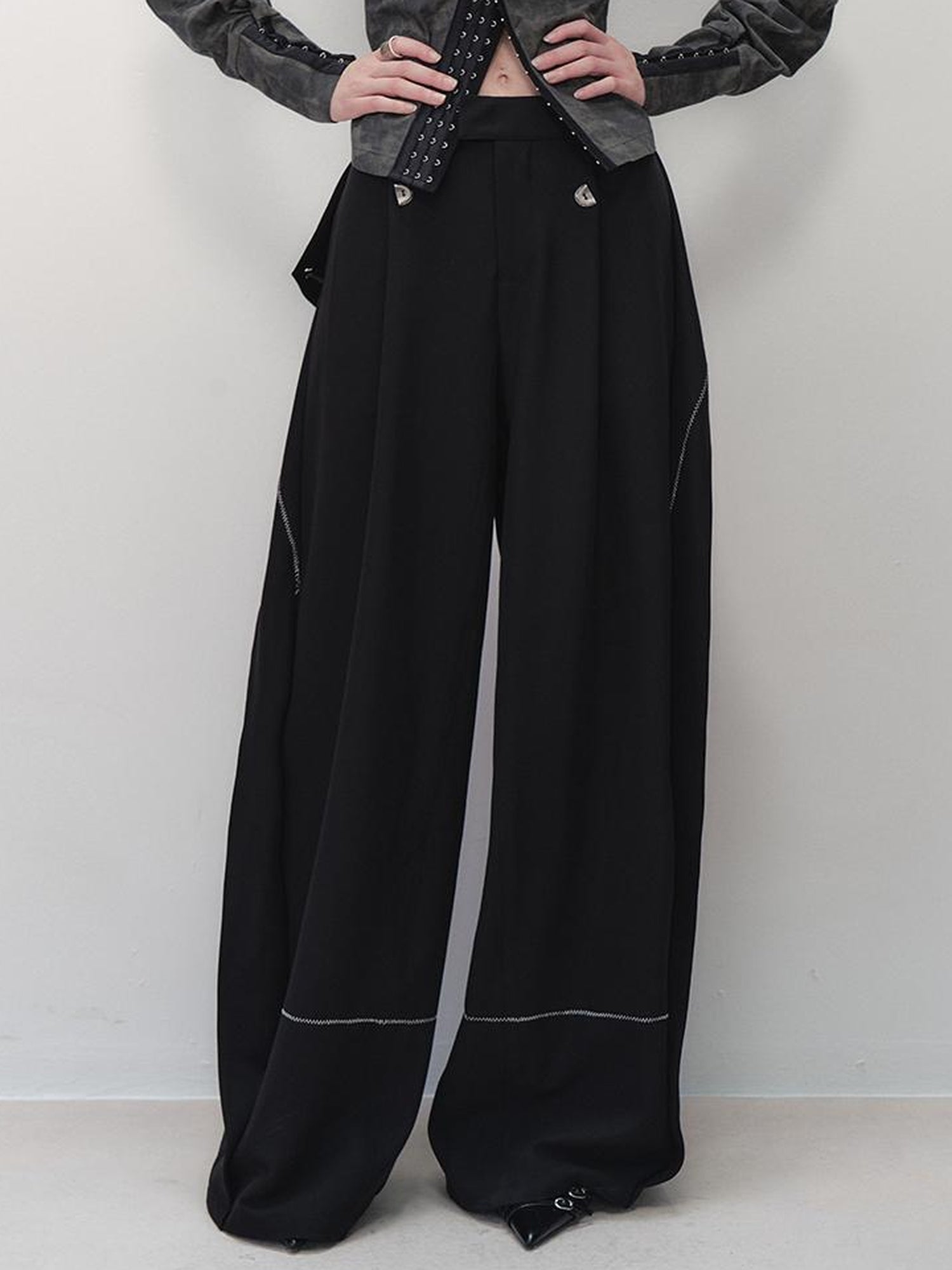 AnnoMundi Pleated Wide Leg Trousers With Adjustable Side Panels