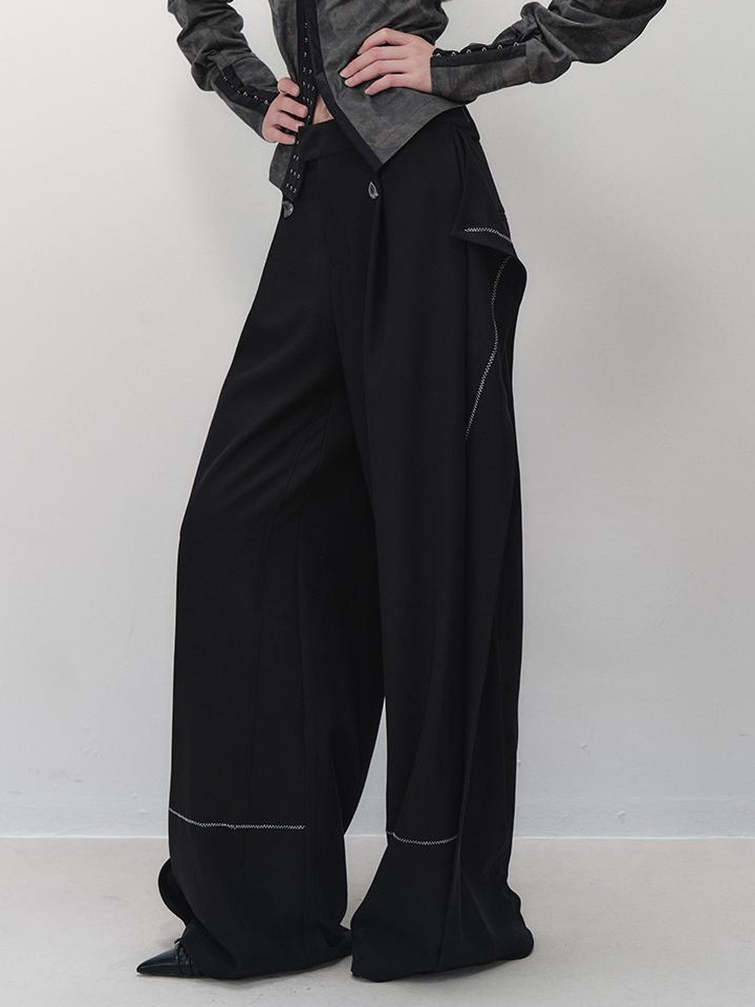 AnnoMundi Pleated Wide Leg Trousers With Adjustable Side Panels