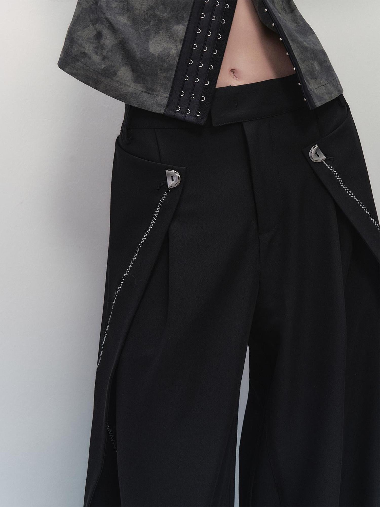 AnnoMundi Pleated Wide Leg Trousers With Adjustable Side Panels