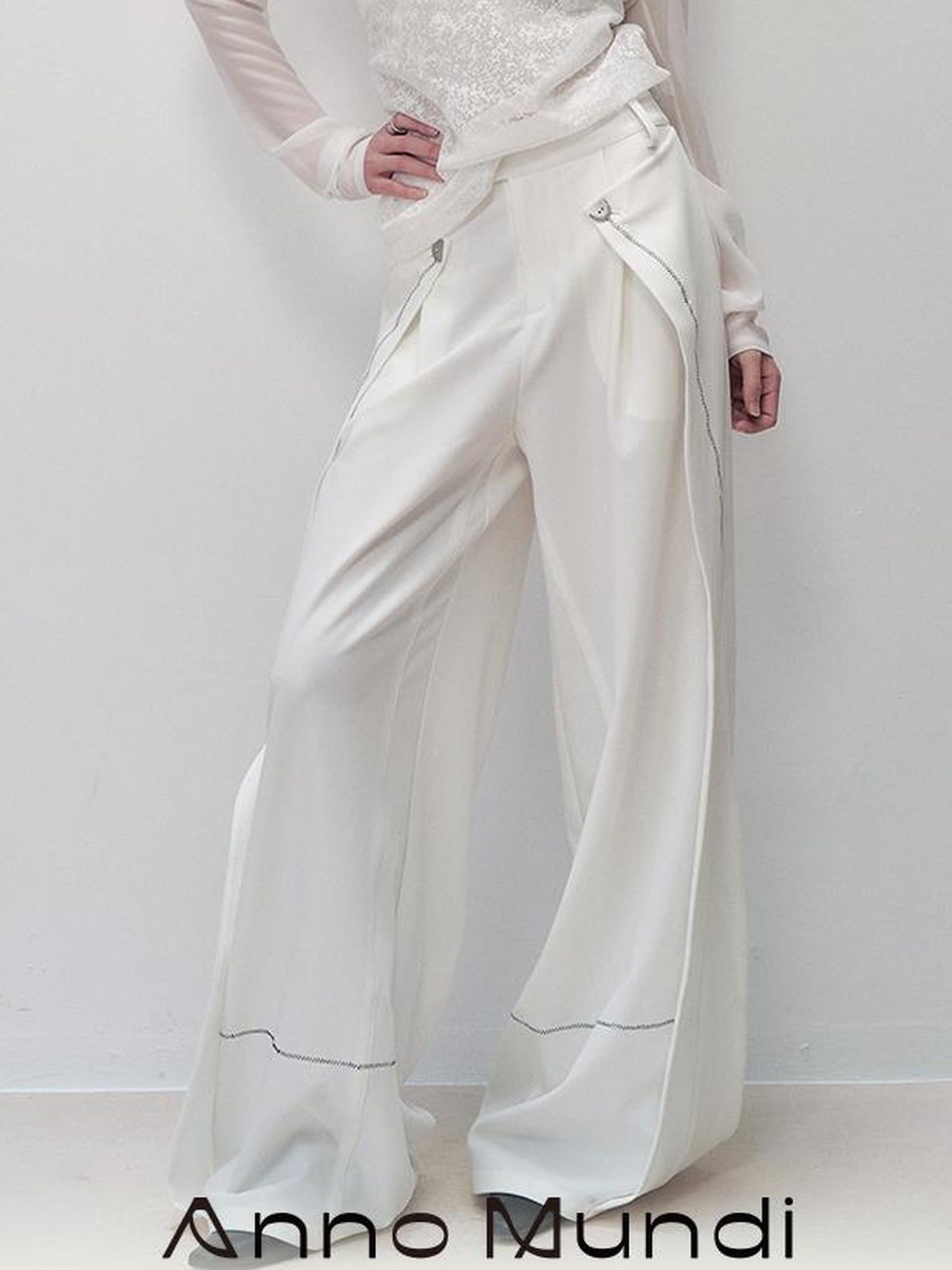 AnnoMundi Pleated Wide Leg Trousers With Adjustable Side Panels