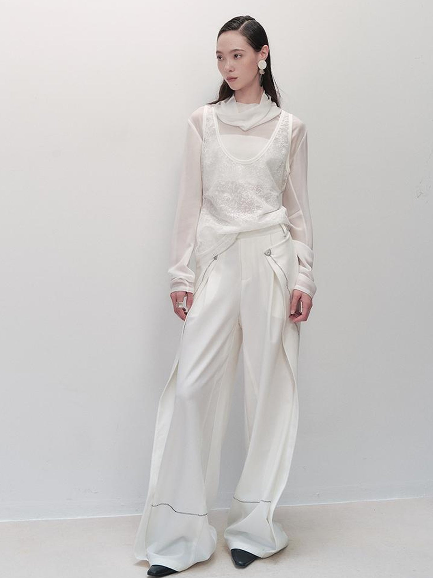 AnnoMundi Pleated Wide Leg Trousers With Adjustable Side Panels
