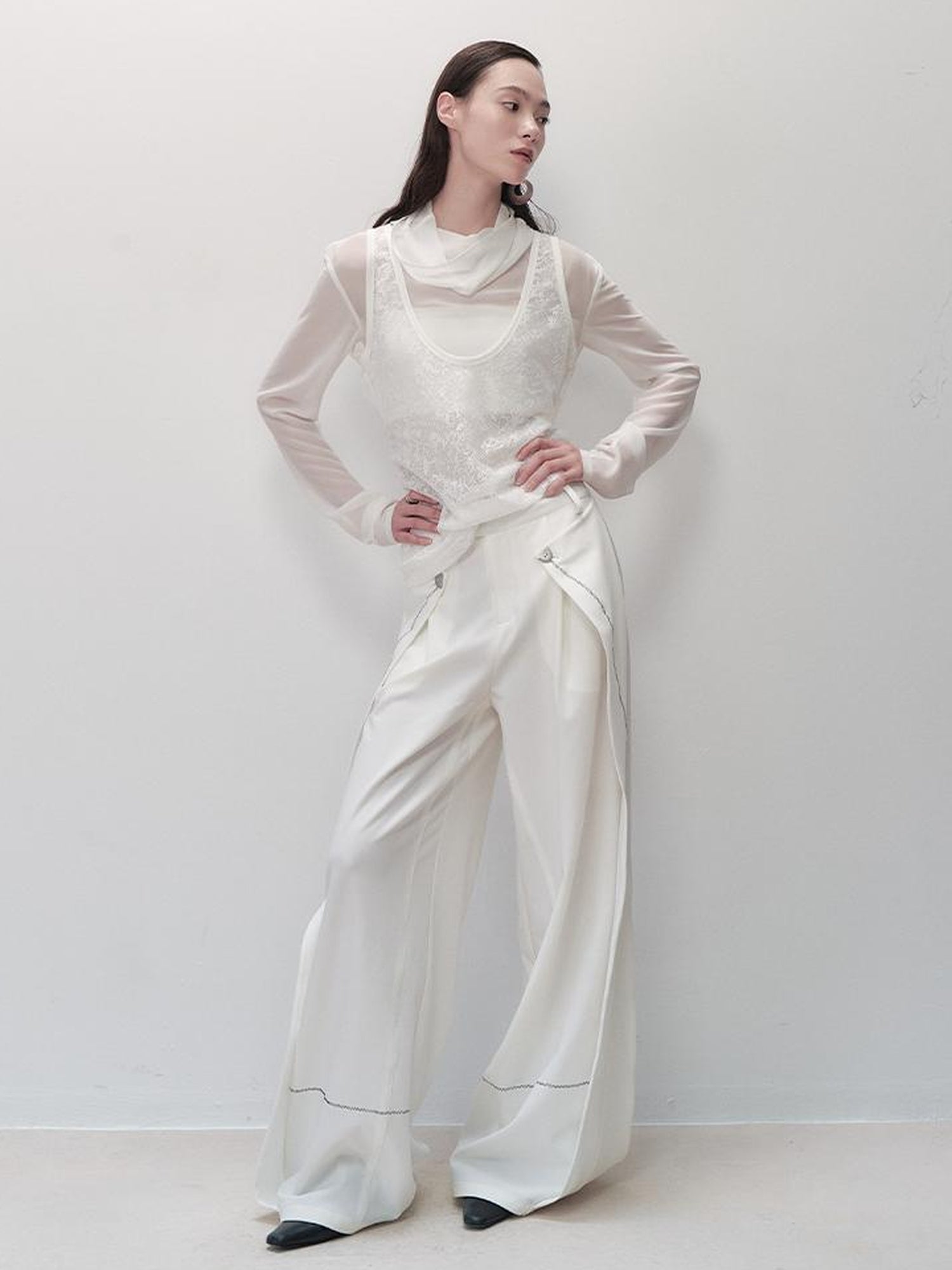 AnnoMundi Pleated Wide Leg Trousers With Adjustable Side Panels