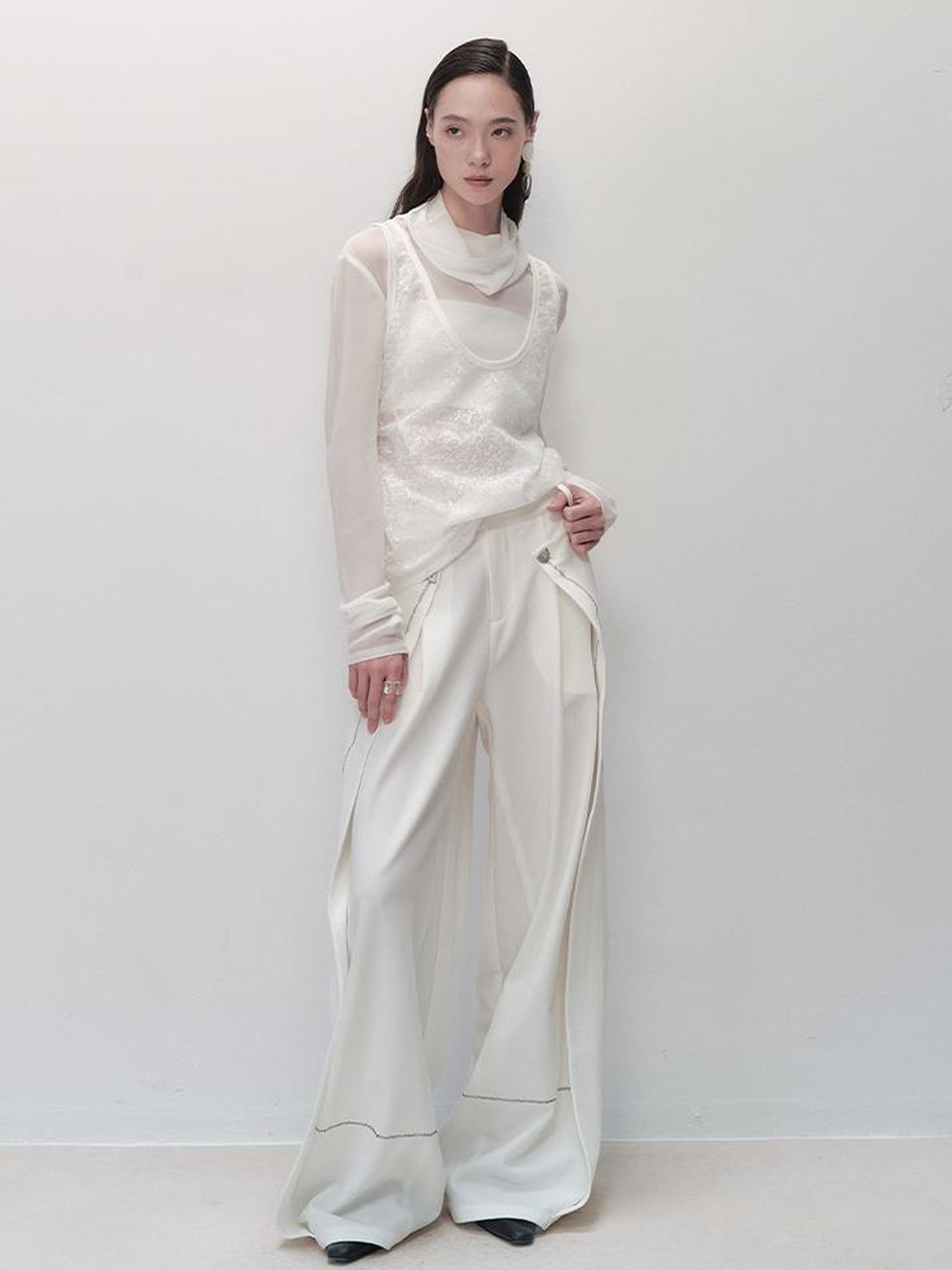 AnnoMundi Pleated Wide Leg Trousers With Adjustable Side Panels