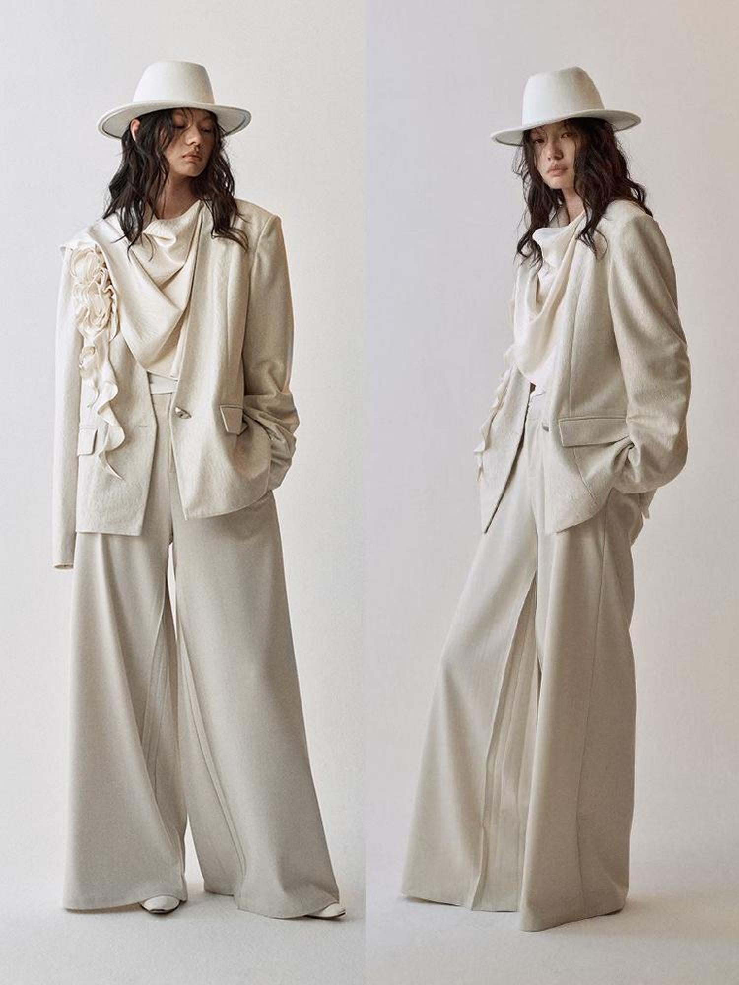 AnnoMundi Pleated Wide Leg Trousers With Dual Waist