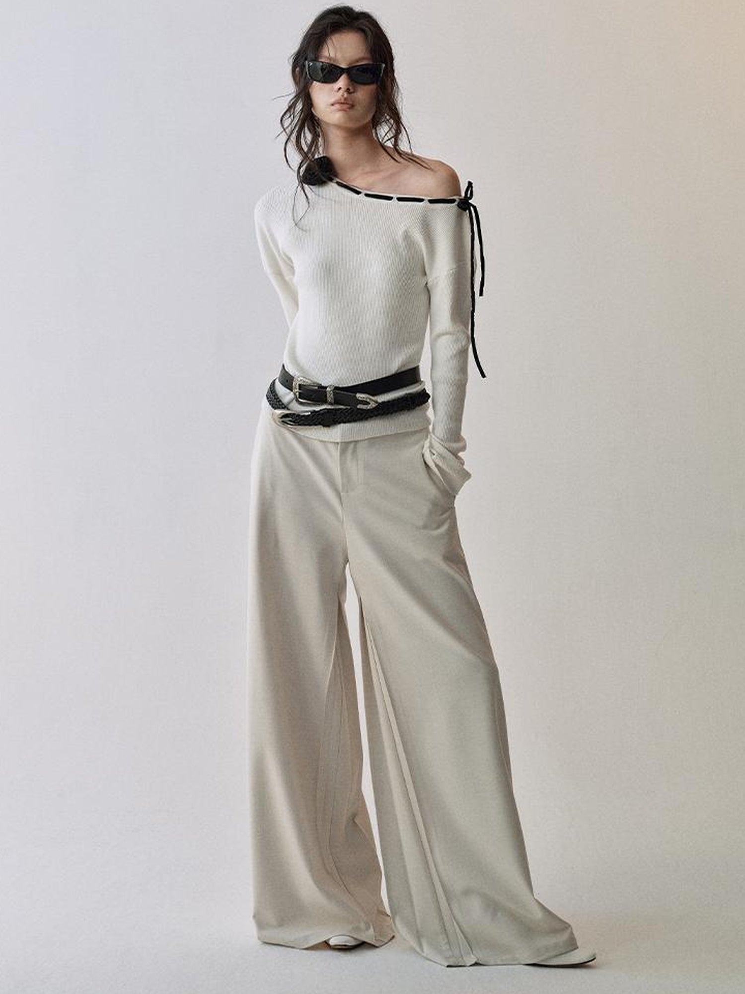 AnnoMundi Pleated Wide Leg Trousers With Dual Waist