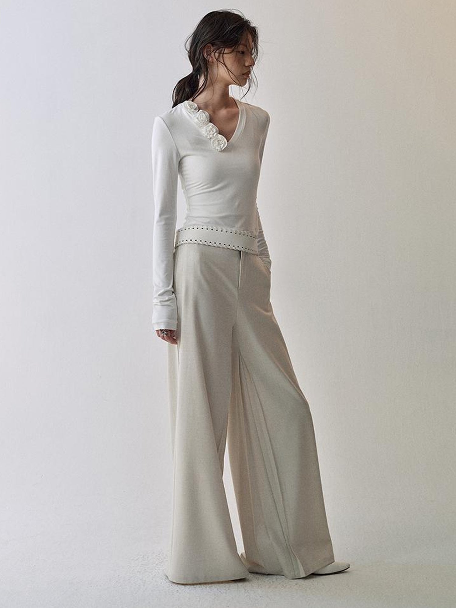 AnnoMundi Pleated Wide Leg Trousers With Dual Waist