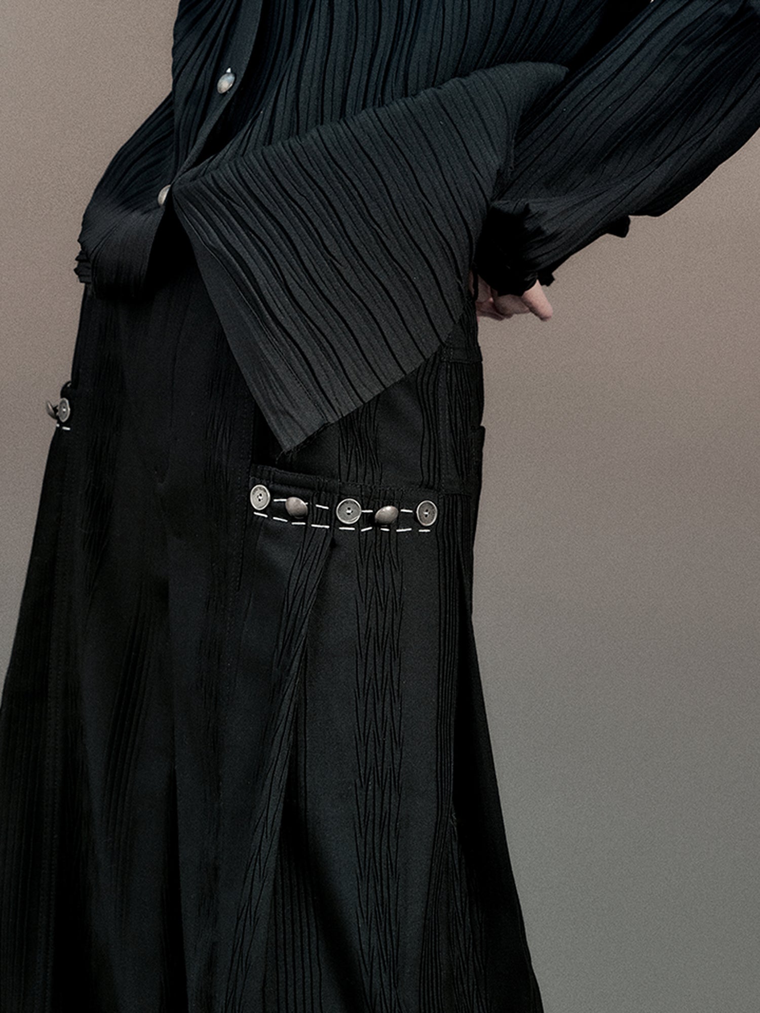 AnnoMundi Pleated Wide Leg Trousers With Willow Leaf Detail