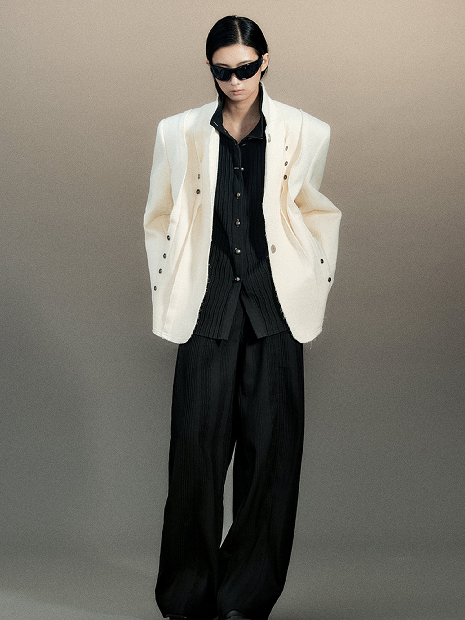 AnnoMundi Pleated Wide Leg Trousers With Willow Leaf Detail