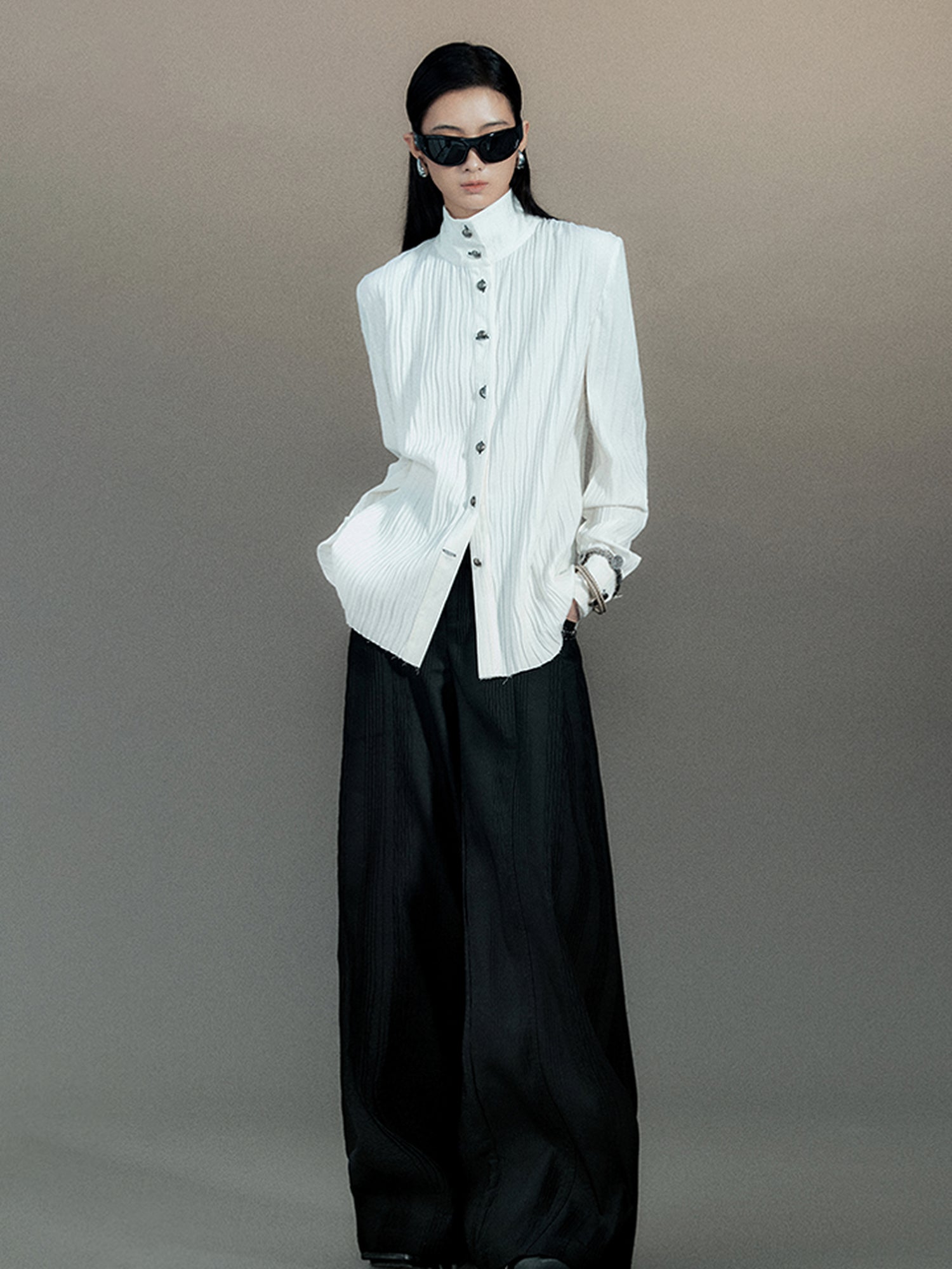 AnnoMundi Pleated Wide Leg Trousers With Willow Leaf Detail