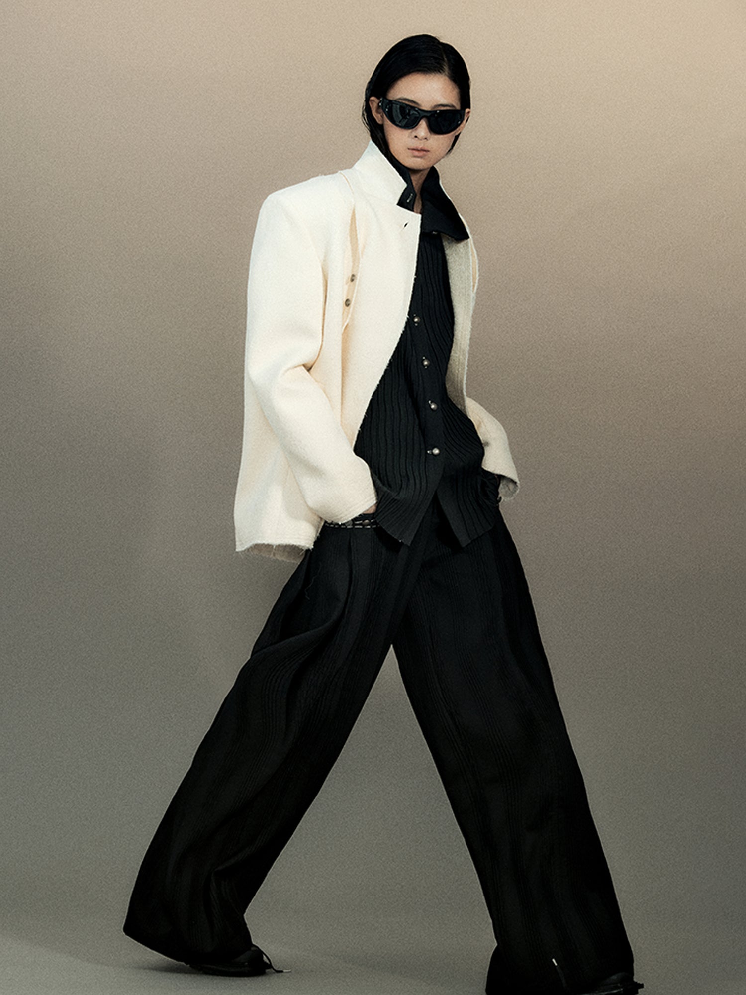 AnnoMundi Pleated Wide Leg Trousers With Willow Leaf Detail