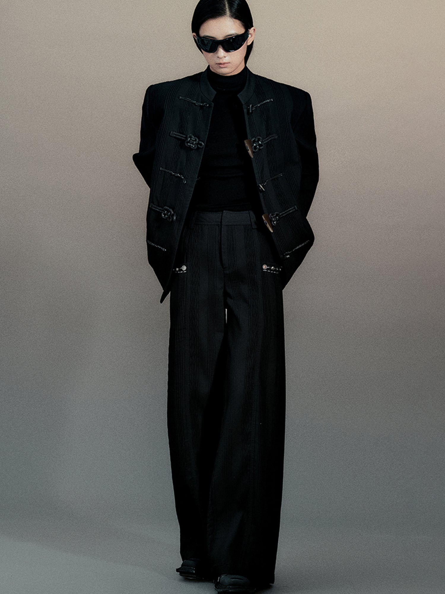 AnnoMundi Pleated Wide Leg Trousers With Willow Leaf Detail