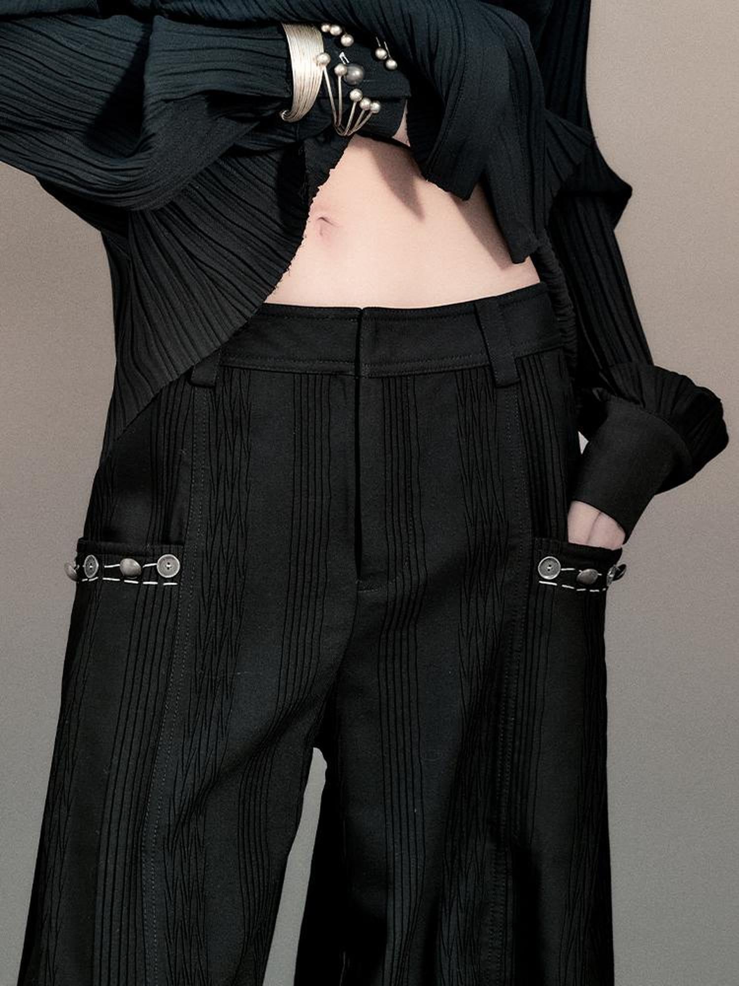 AnnoMundi Pleated Wide Leg Trousers With Willow Leaf Detail