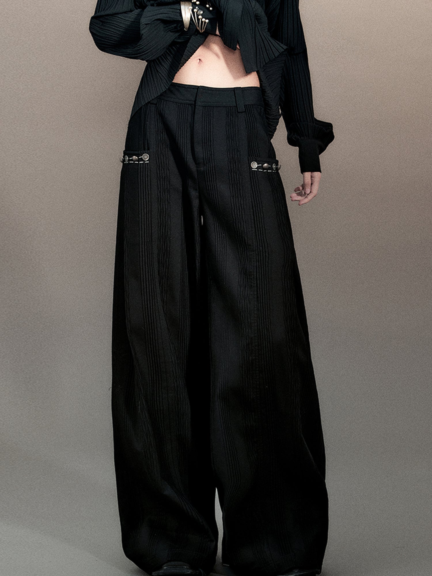 AnnoMundi Pleated Wide Leg Trousers With Willow Leaf Detail