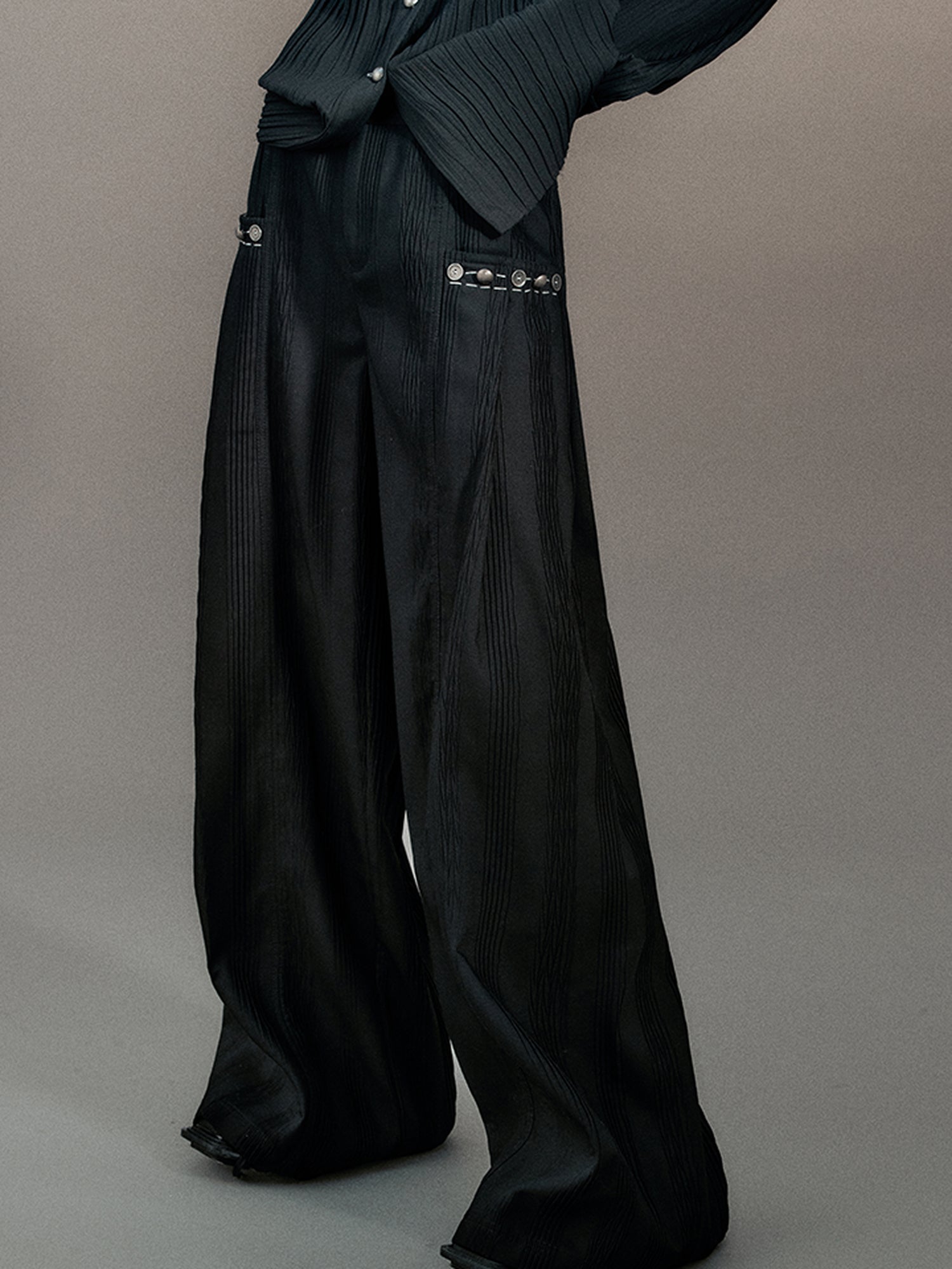 AnnoMundi Pleated Wide Leg Trousers With Willow Leaf Detail