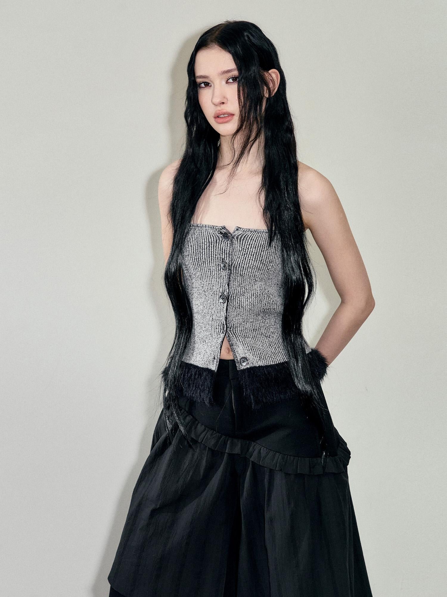 AnnoMundi Reconstructive Knit Vest With Long Pile Trim