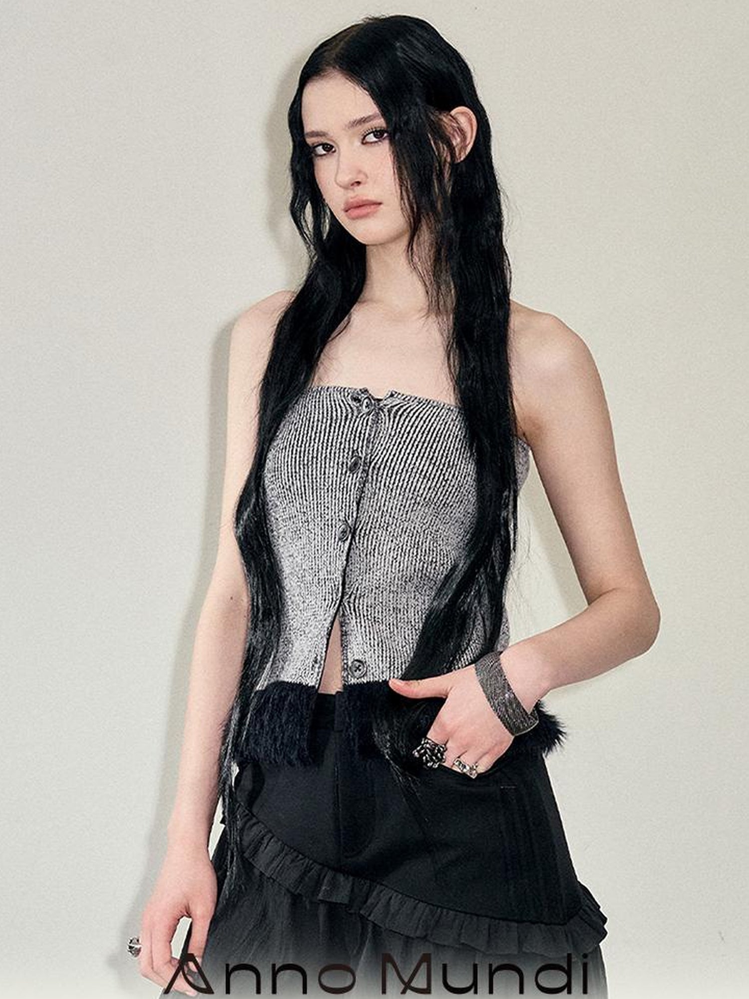 AnnoMundi Reconstructive Knit Vest With Long Pile Trim