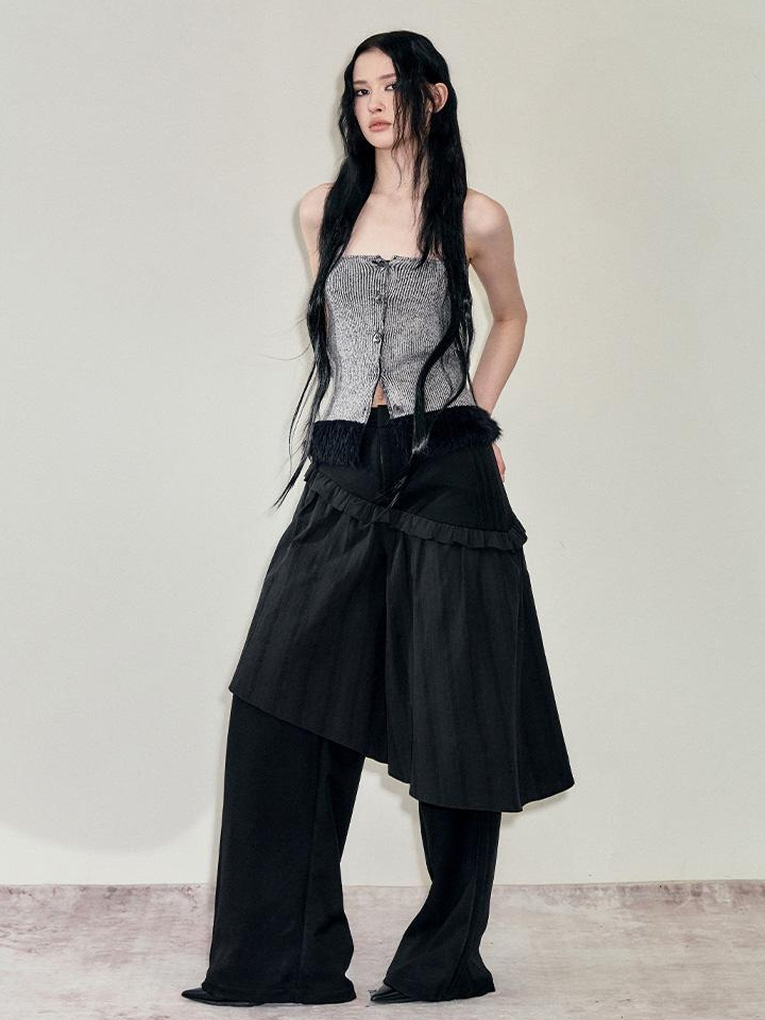 AnnoMundi Reconstructive Knit Vest With Long Pile Trim