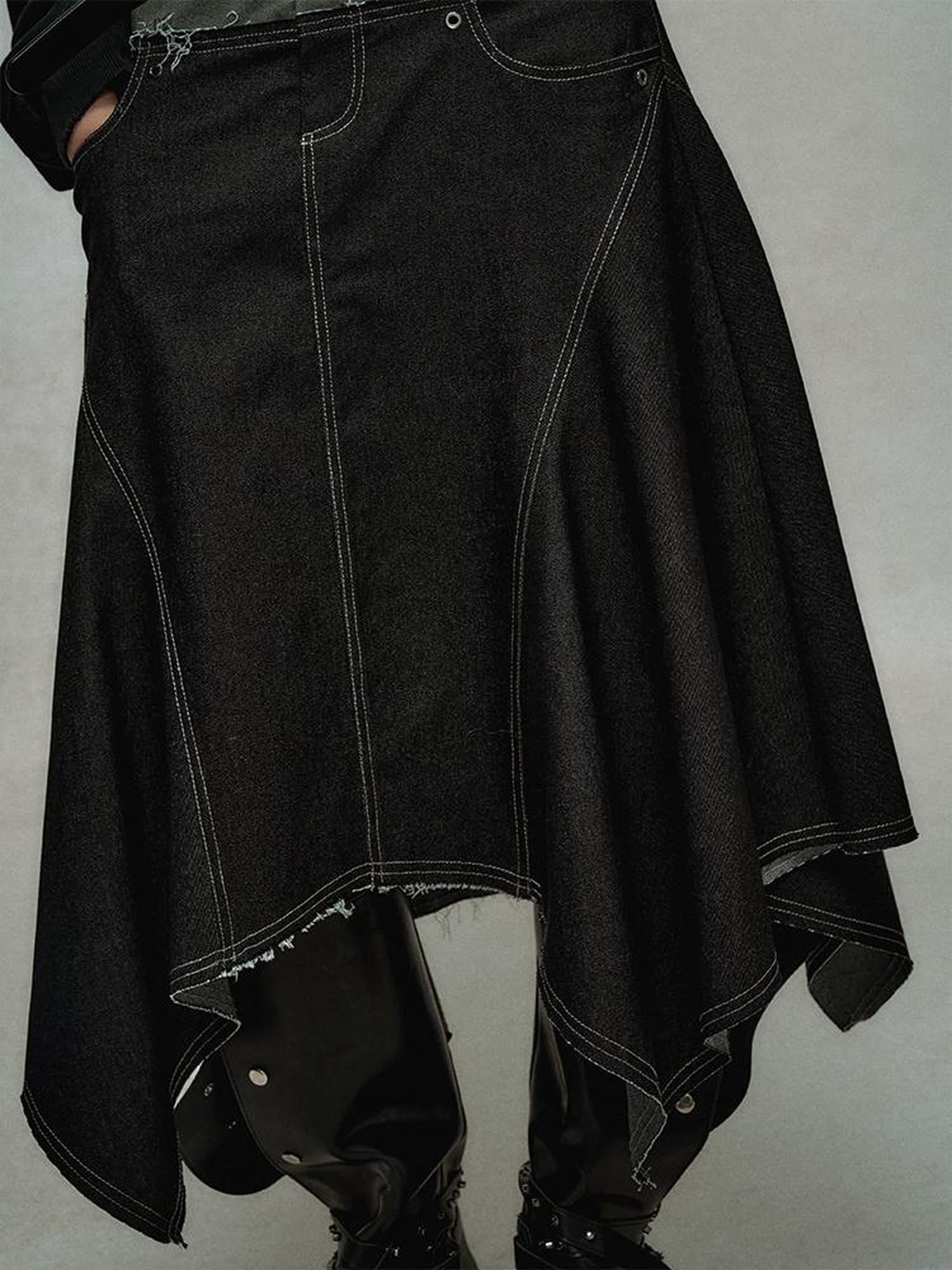 AnnoMundi Relaxed Colorblock Frayed Hem Asymmetrical Skirt