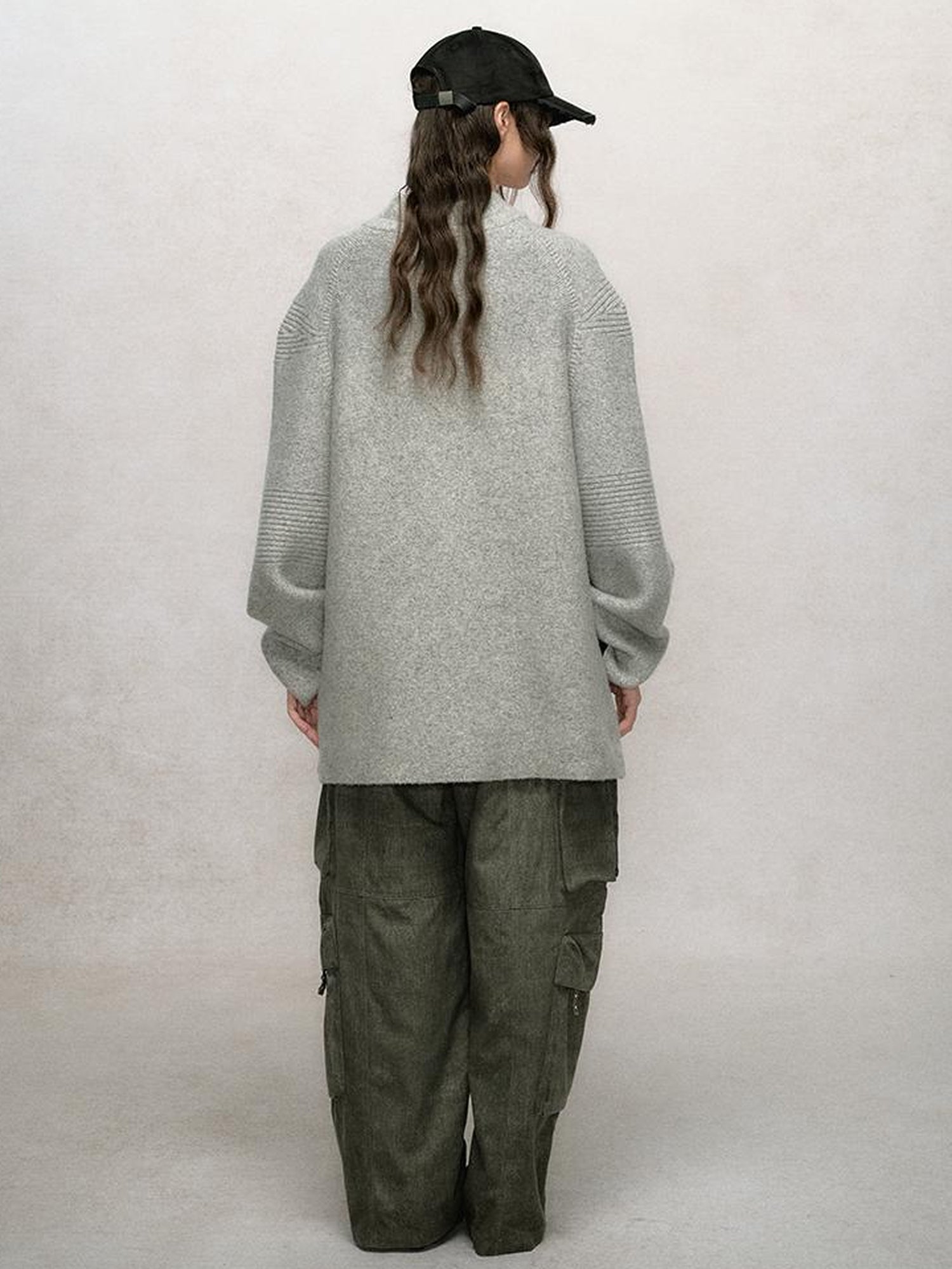 AnnoMundi Relaxed Stand Collar Knit Cardigan Drop Shoulder Loose Fit
