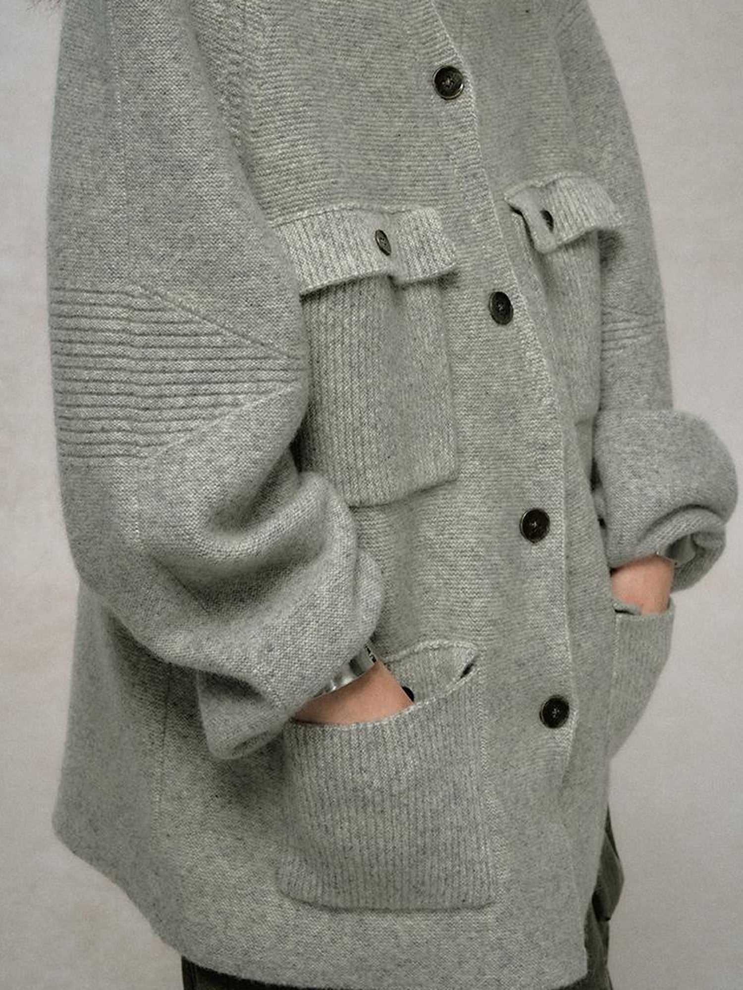 AnnoMundi Relaxed Stand Collar Knit Cardigan Drop Shoulder Loose Fit