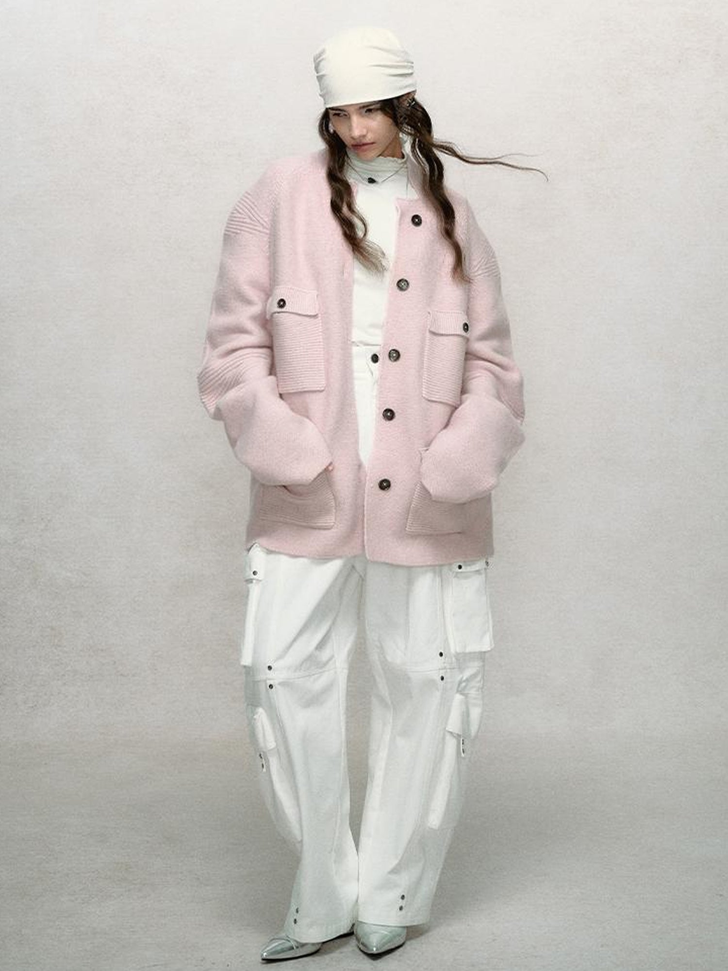 AnnoMundi Relaxed Stand Collar Knit Cardigan Drop Shoulder Loose Fit