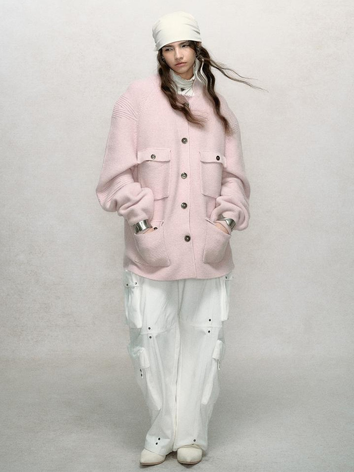 AnnoMundi Relaxed Stand Collar Knit Cardigan Drop Shoulder Loose Fit