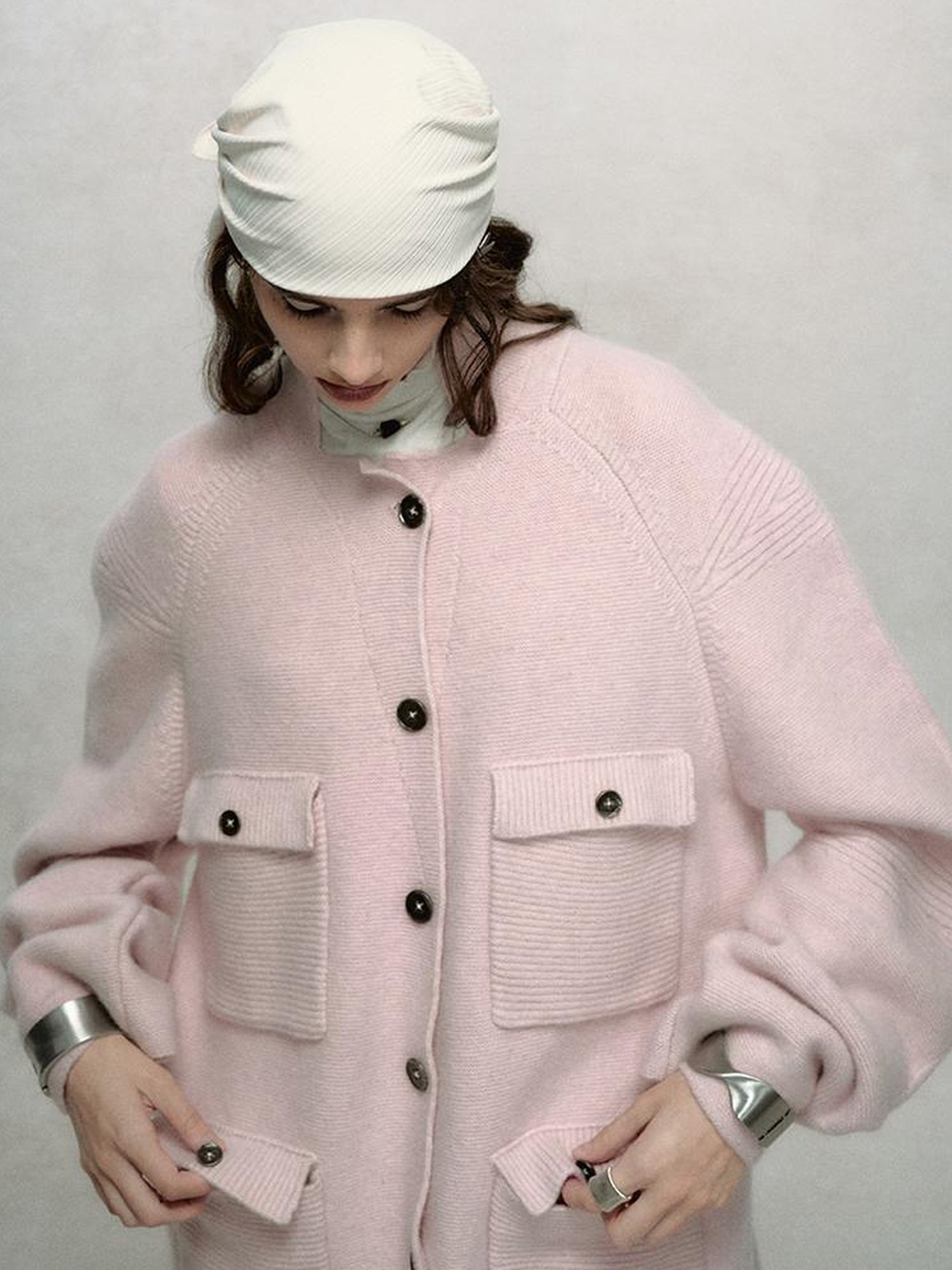 AnnoMundi Relaxed Stand Collar Knit Cardigan Drop Shoulder Loose Fit