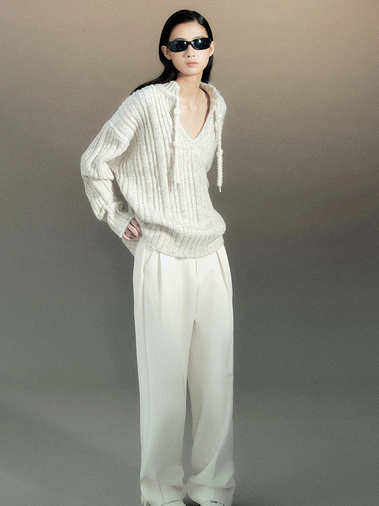 Retro Chinese Stripe Relaxed Fit V-Neck Sweater