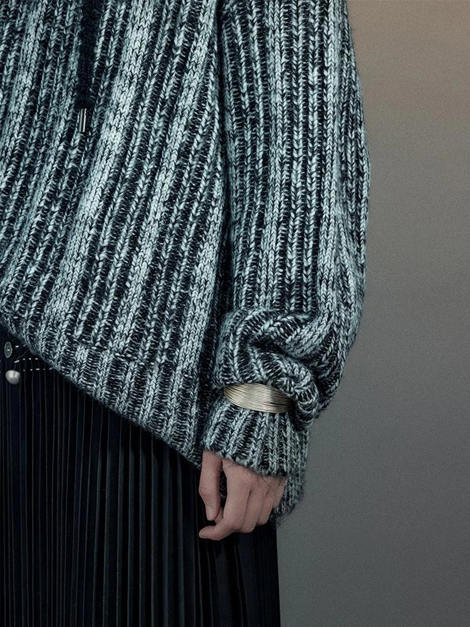 Retro Chinese Stripe Relaxed Fit V-Neck Sweater