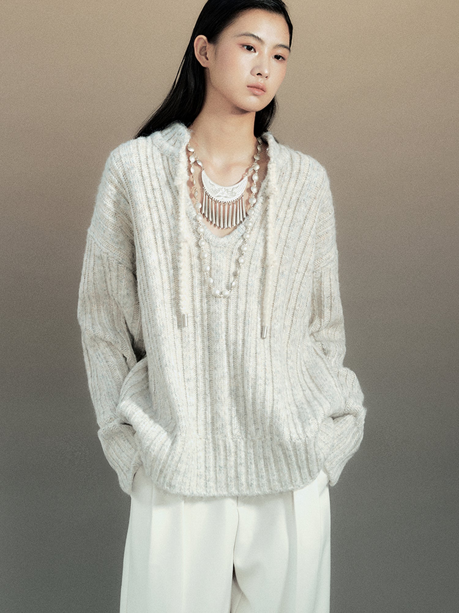 AnnoMundi Retro Chinese Stripe Relaxed Fit V-Neck Sweater