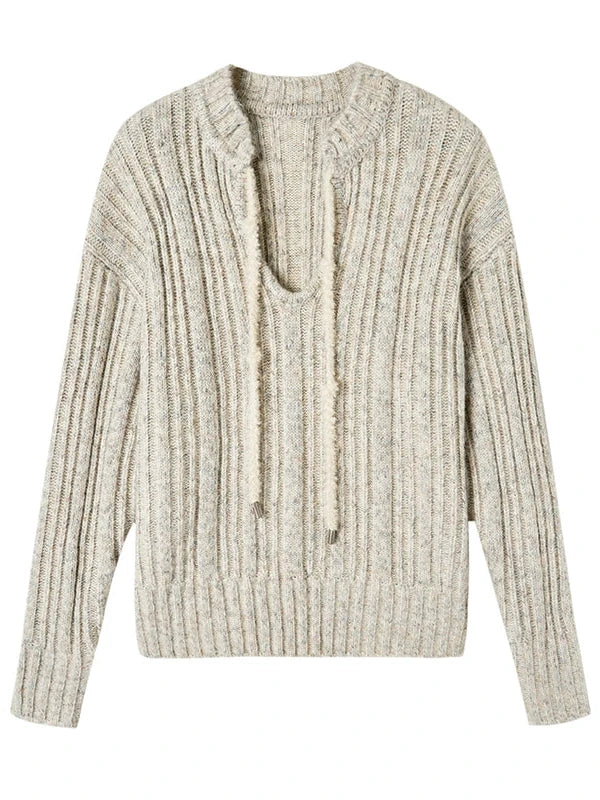 Retro Chinese Stripe Relaxed Fit V-Neck Sweater