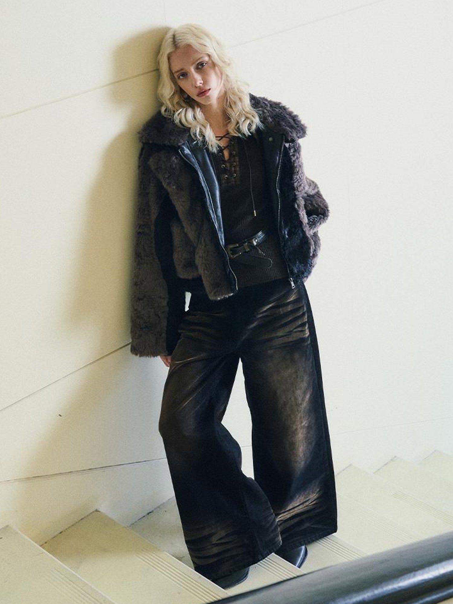 AnnoMundi Retro Heavy Wash Flare Velvet Denim Pants